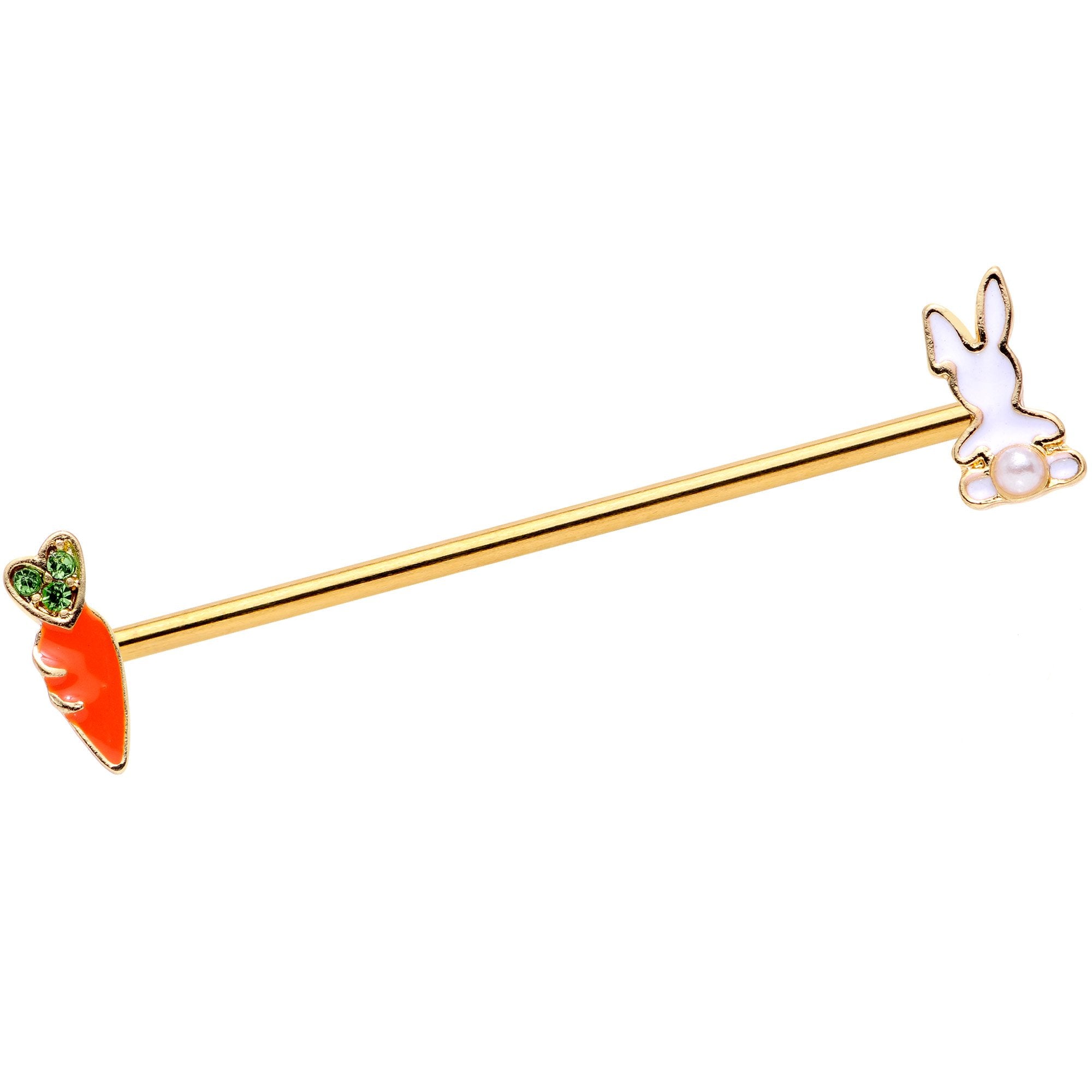 14G Green Gem Gold Tone Easter Bunny Industrial Barbell 38mm