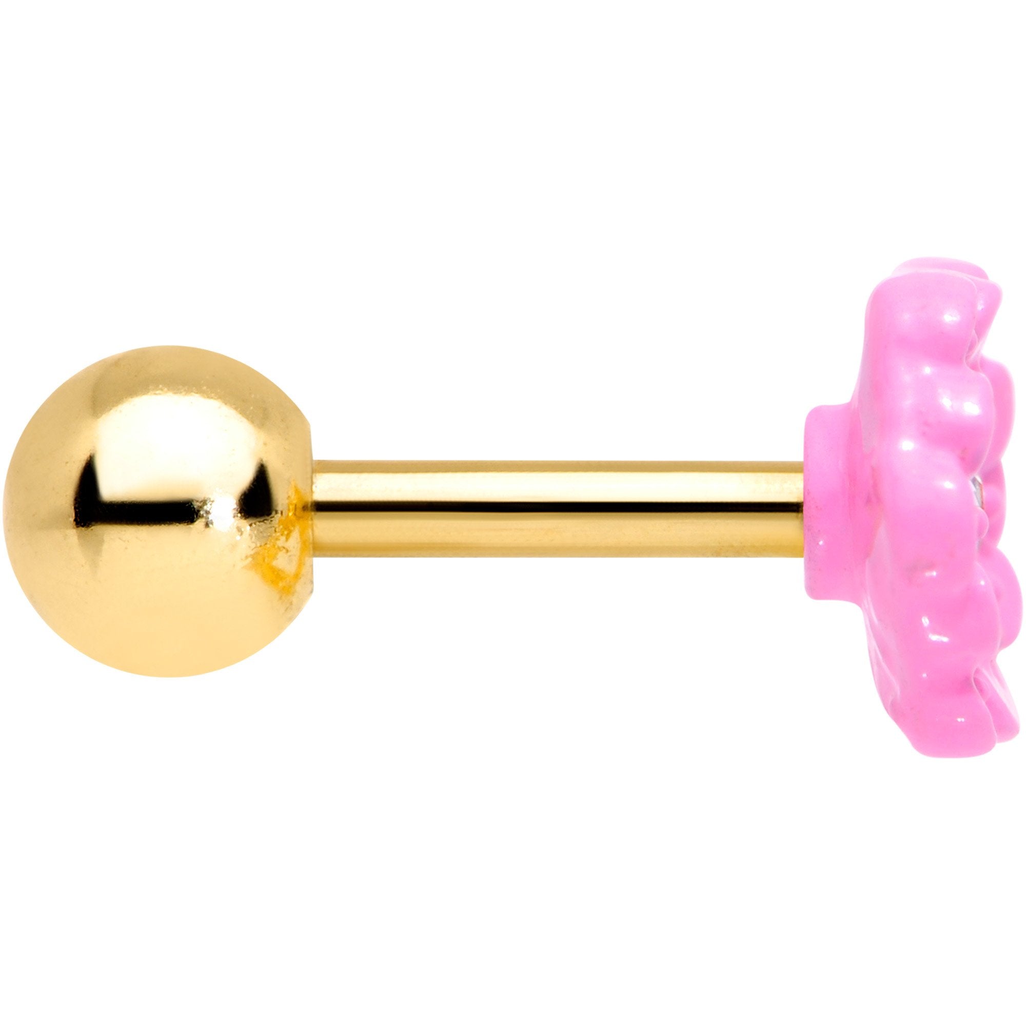 16G 1/4 Clear Gem Gold Tone Pink Flower Tragus Cartilage Earring