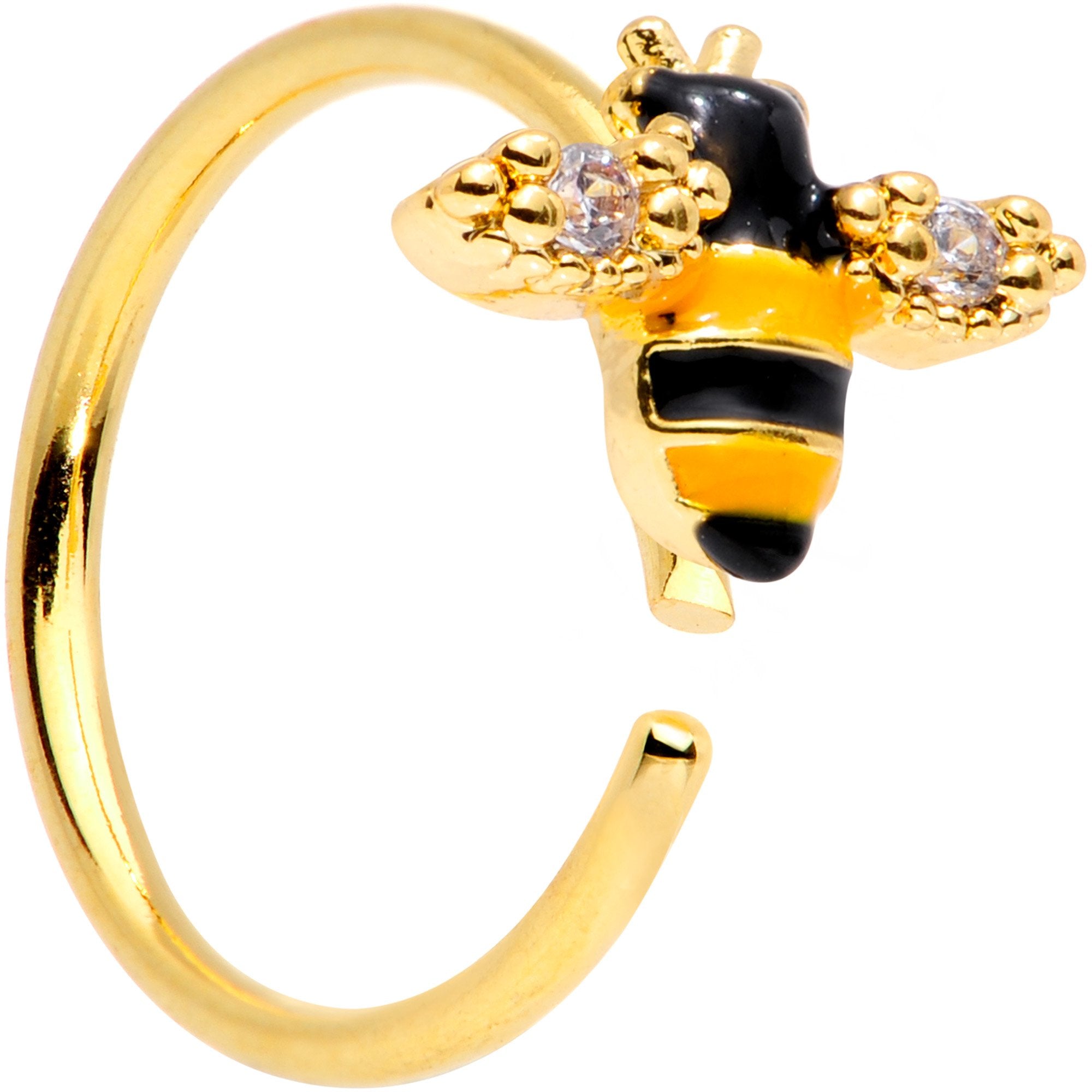 20G 5/16 Clear CZ Gem Gold Tone Busy Bumble Bee Nose Hoop