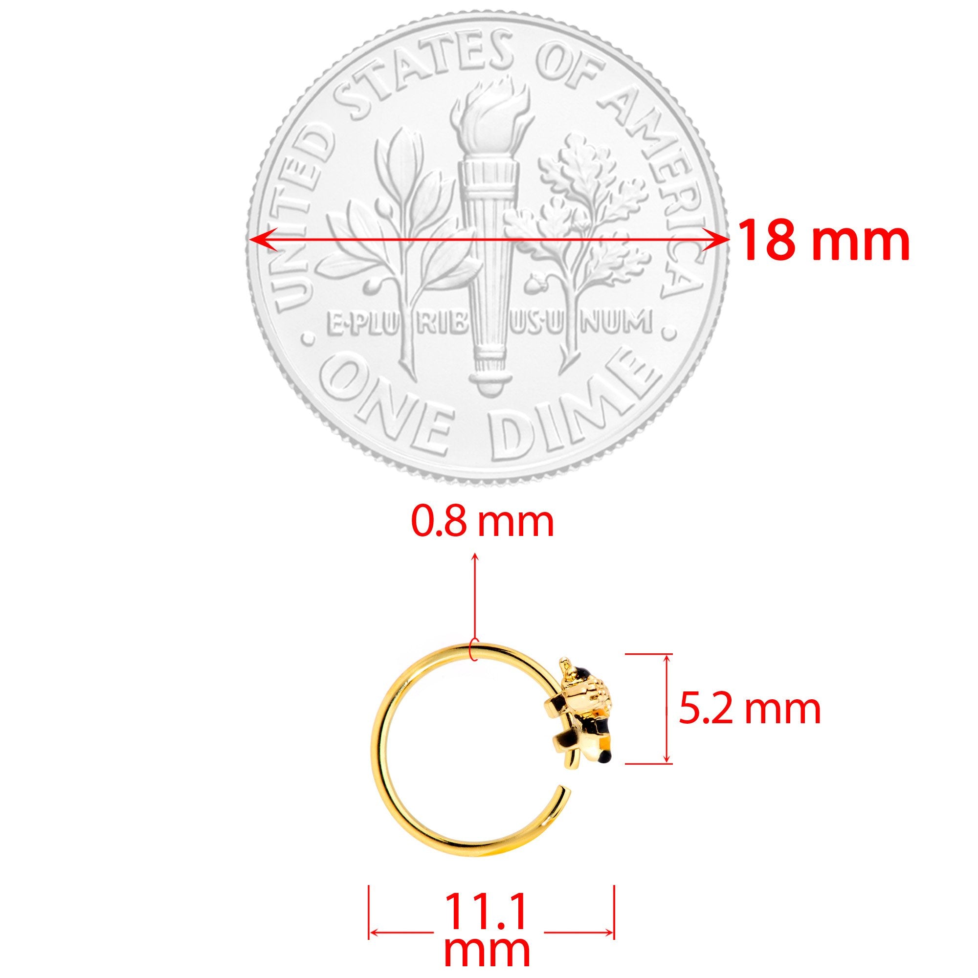 20G 5/16 Clear CZ Gem Gold Tone Busy Bumble Bee Nose Hoop