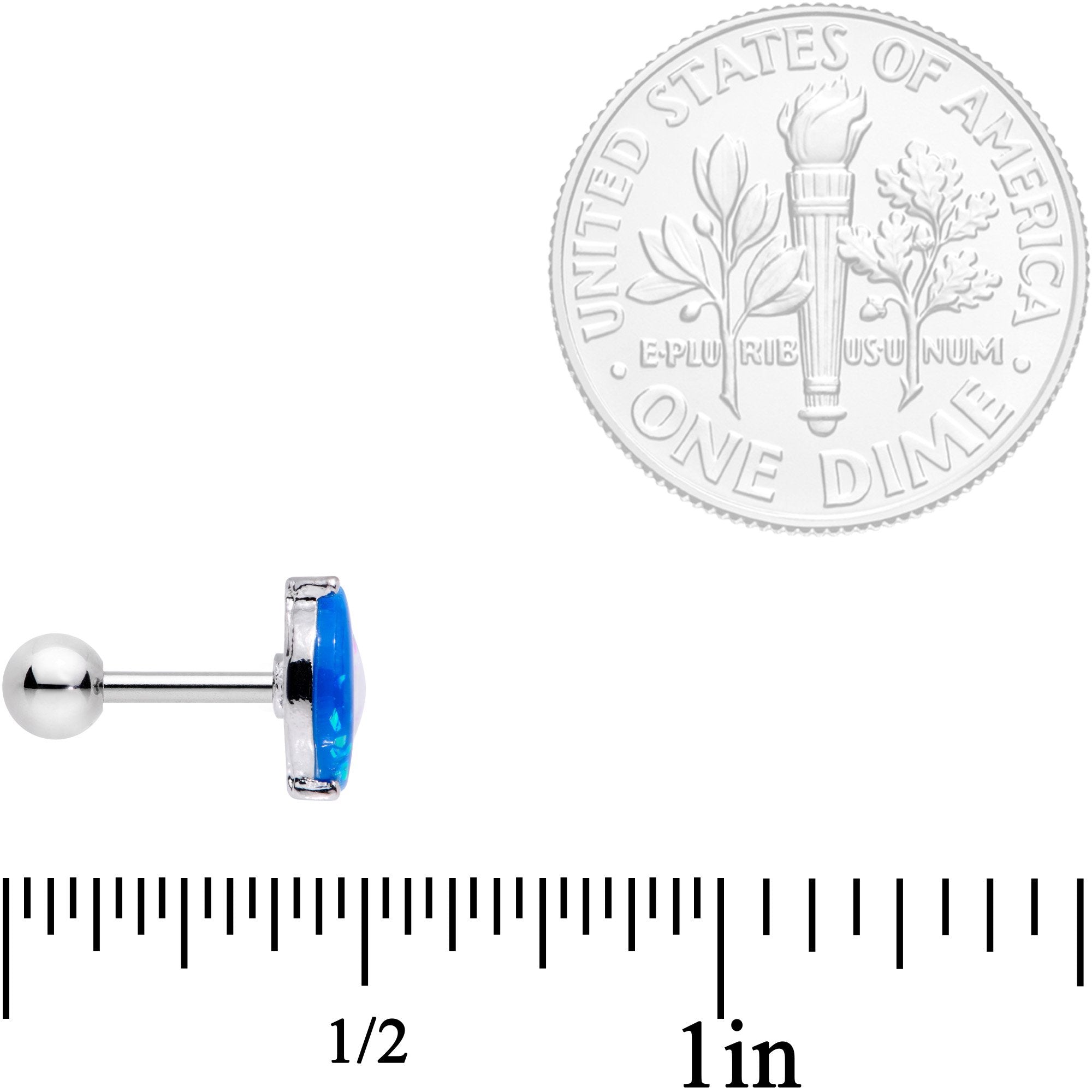 16G 1/4 Blue White Faux Opal Star Moon Cartilage Tragus Earring