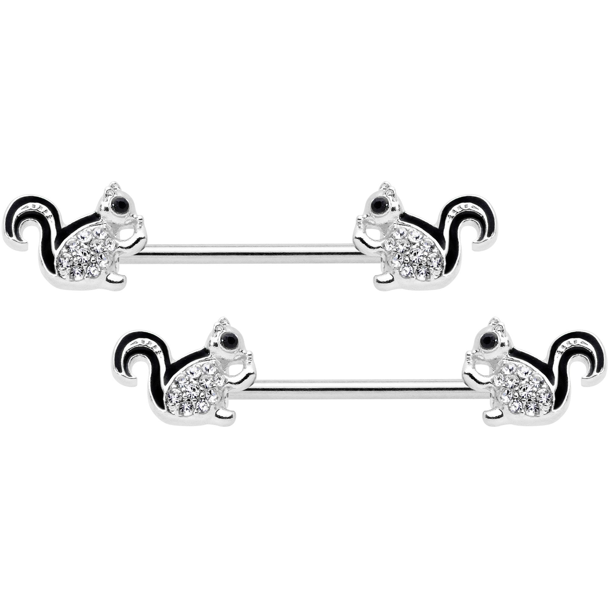 14G Clear Gem Squirrel BCR Barbell Nipple Ring Set of 4
