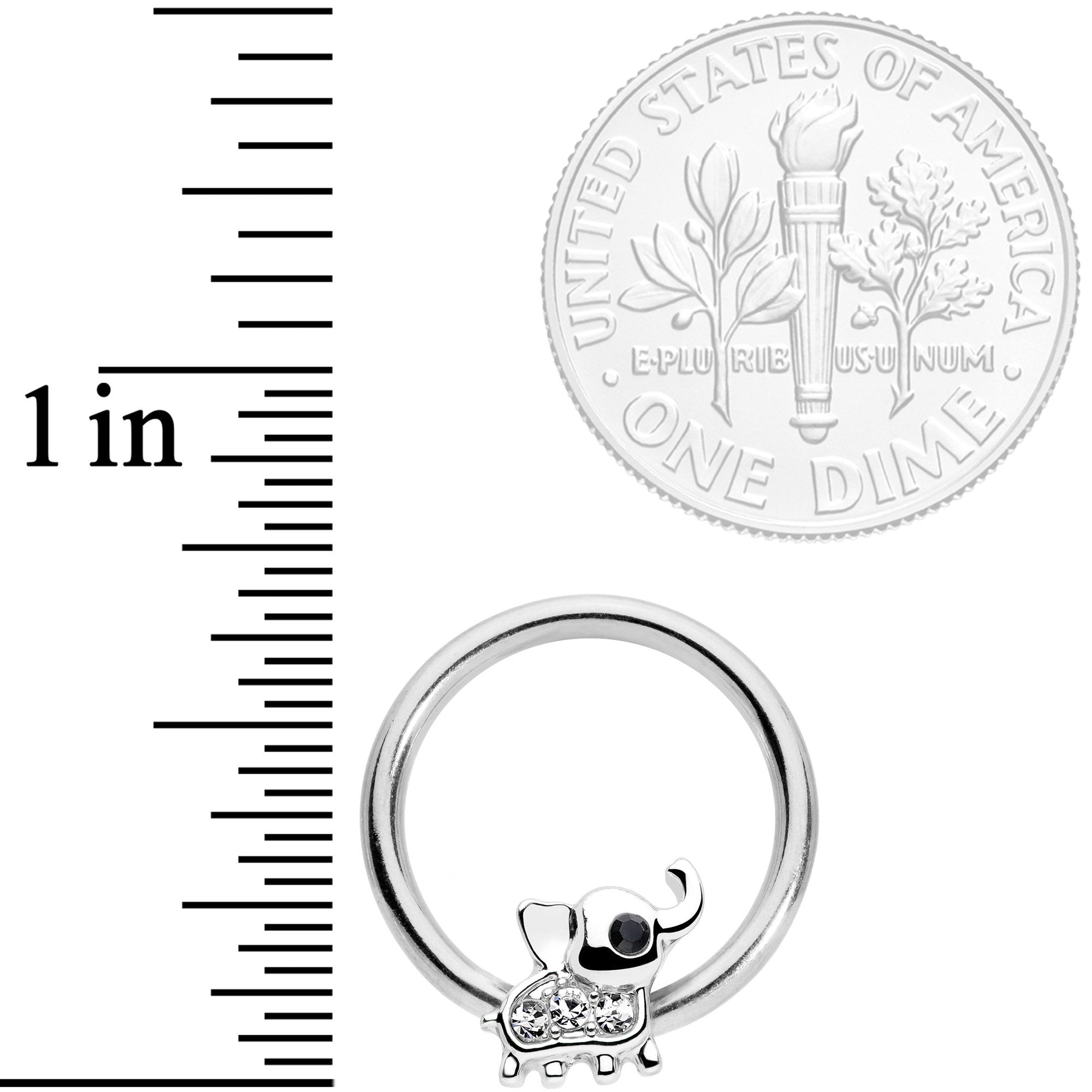 14G 1/2 Clear Gem Elephant BCR Captive Nipple Ring Set