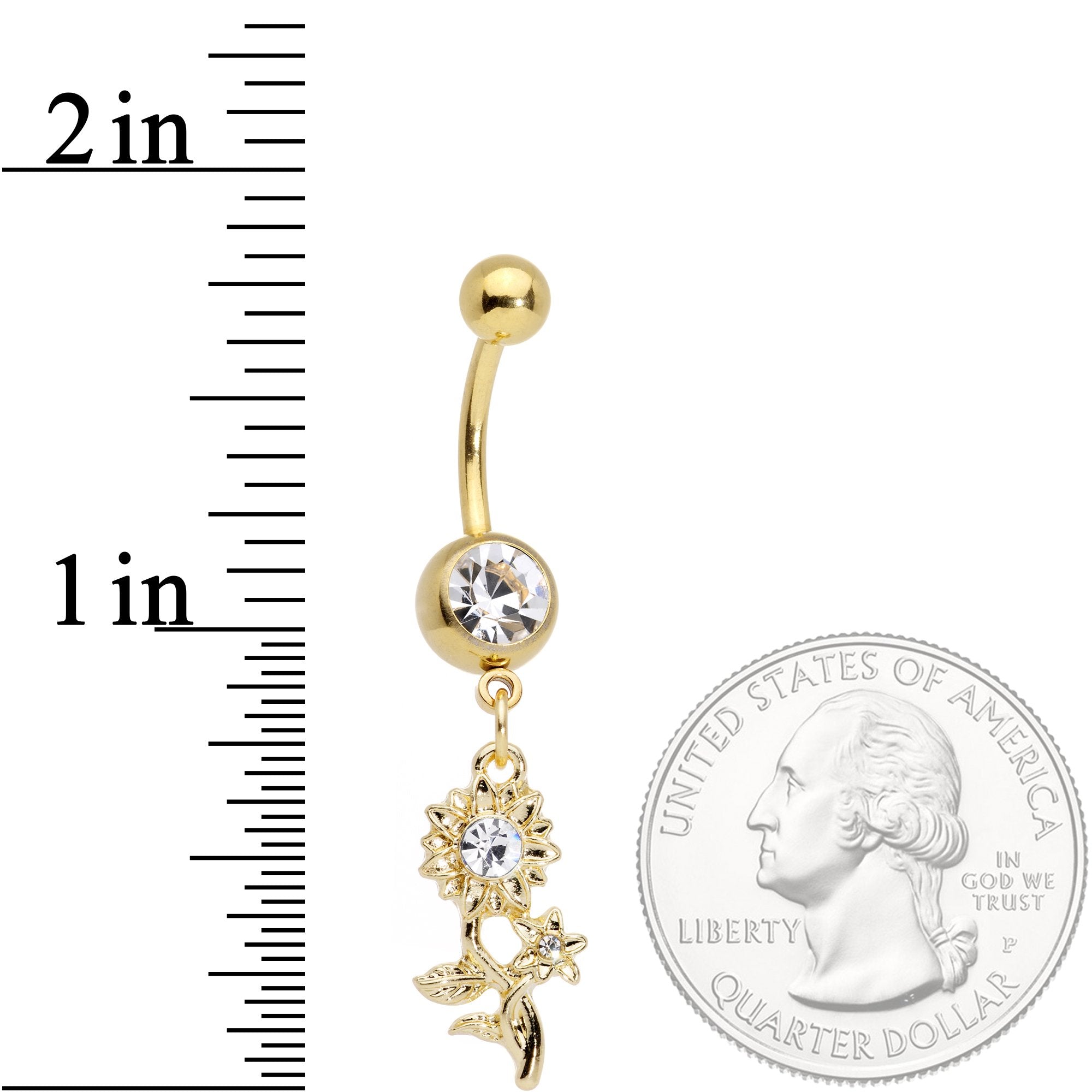 Clear Gem Gold Tone Sunflower Dangle Belly Ring