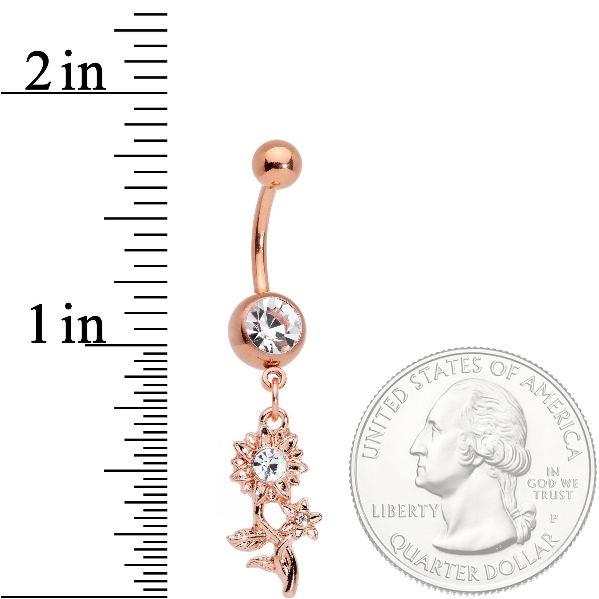 Clear Gem Rose Gold Tone Sunflower Dangle Belly Ring