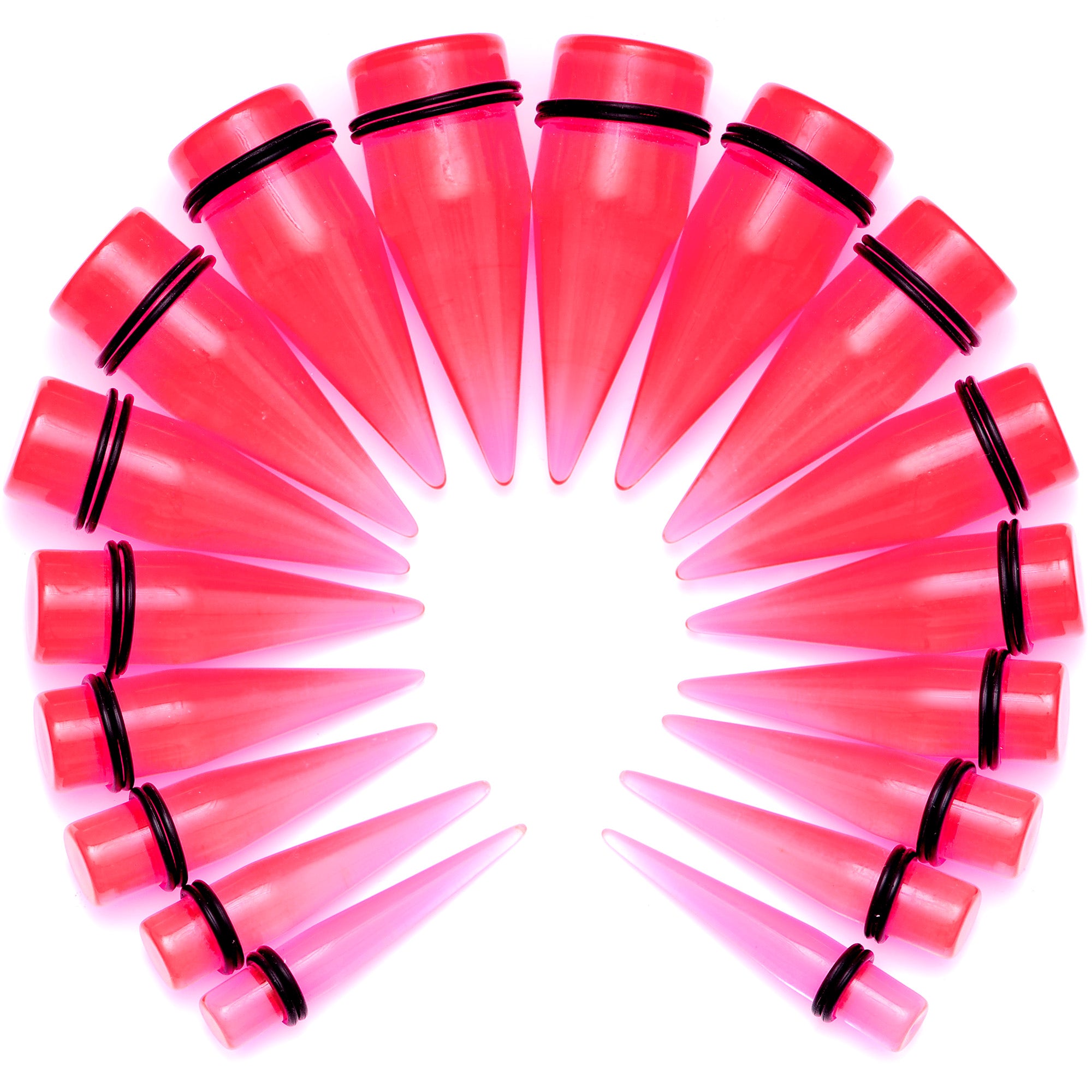 00 Gauge to 25mm Pink Acrylic Straight Taper Stretching Kit Set of 2