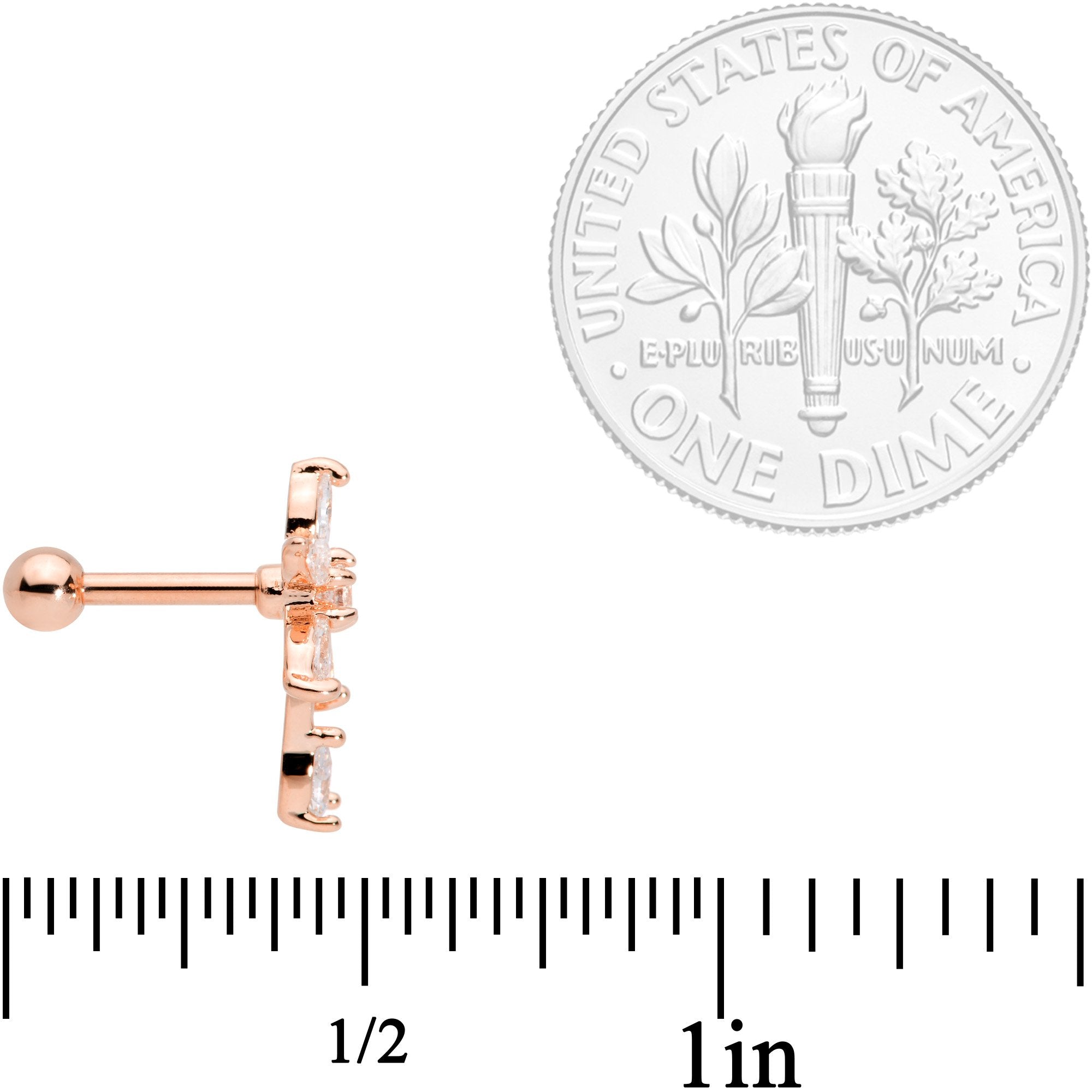 16G 1/4 Clear CZ Gem Rose Gold Tone Flower Cartilage Tragus
