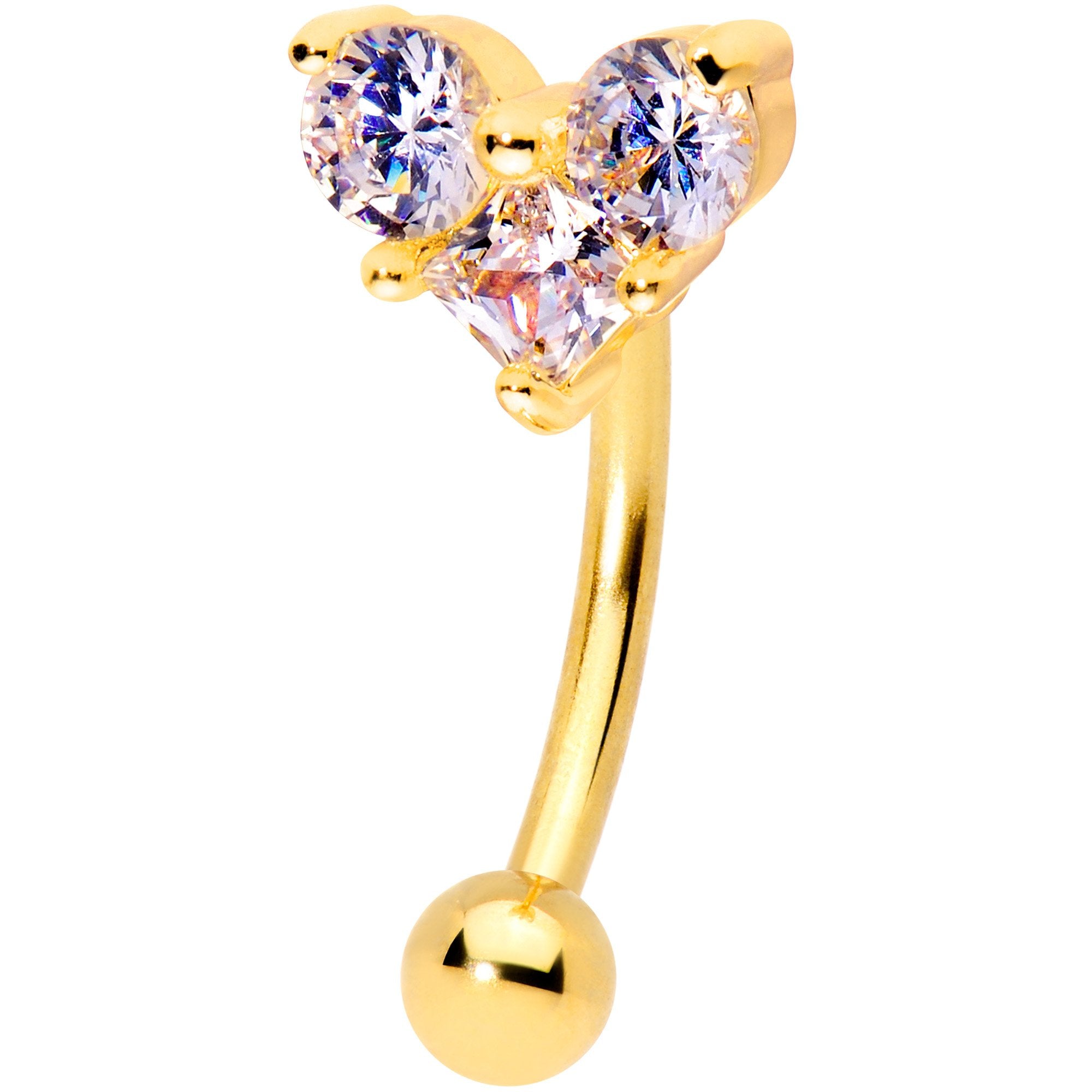 16G 5/16 Clear Gem Trio Gold Tone Heart Curved Eyebrow Ring