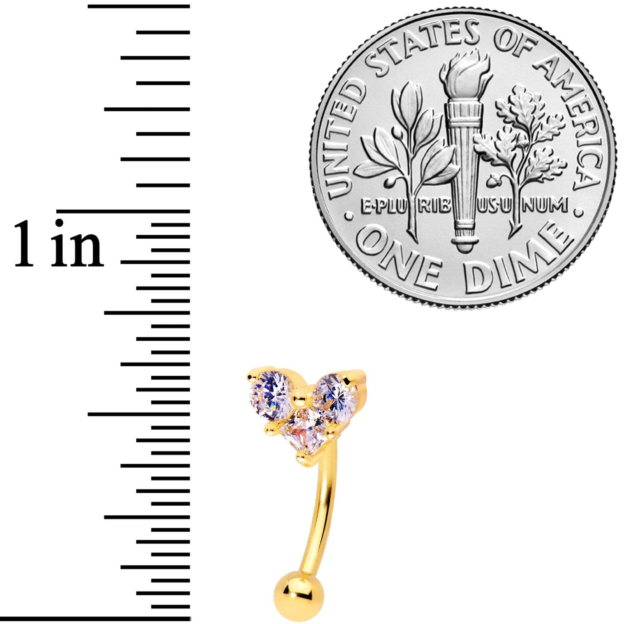 16G 5/16 Clear Gem Trio Gold Tone Heart Curved Eyebrow Ring