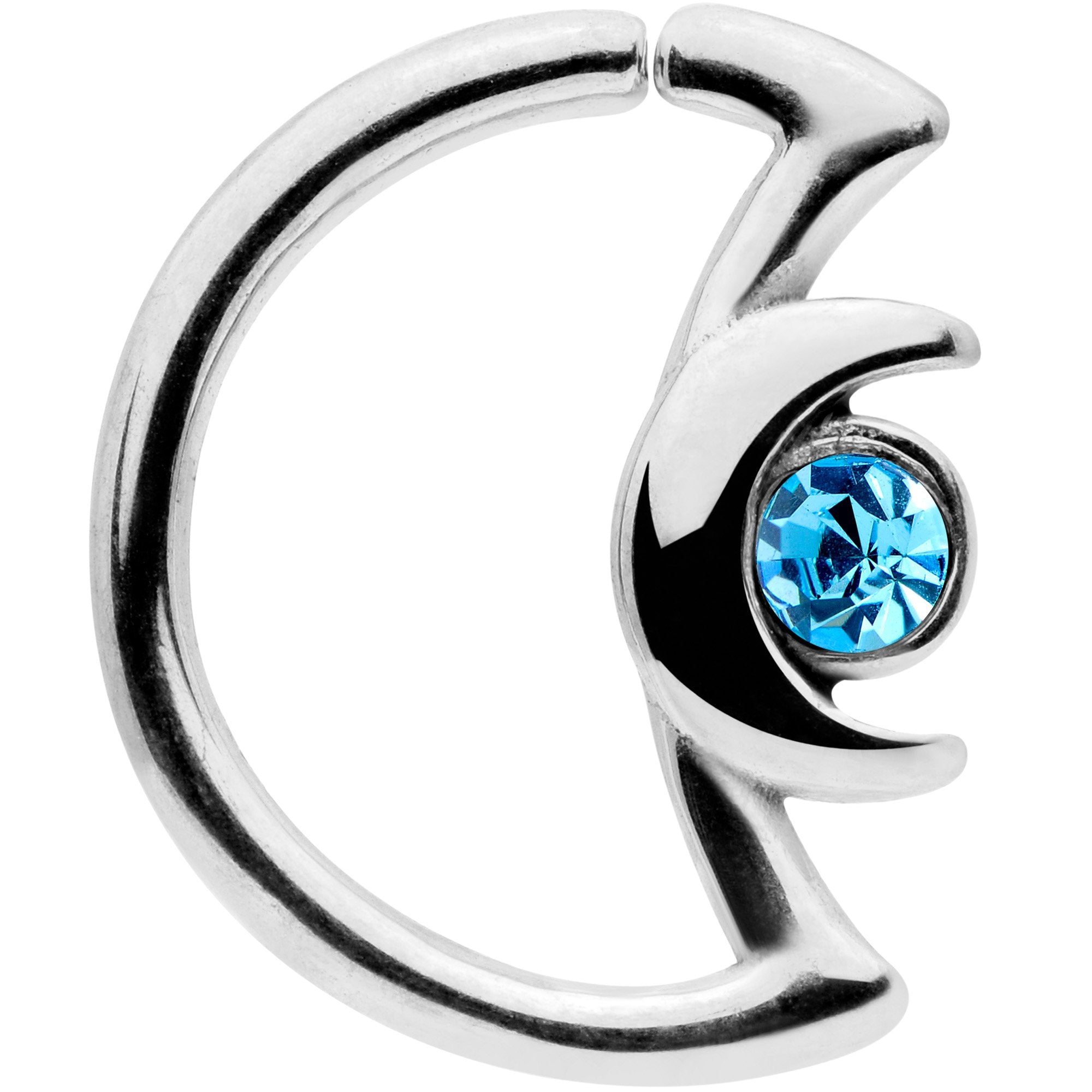 16G 3/8 Aqua Gem Crescent Moon Closure Ring