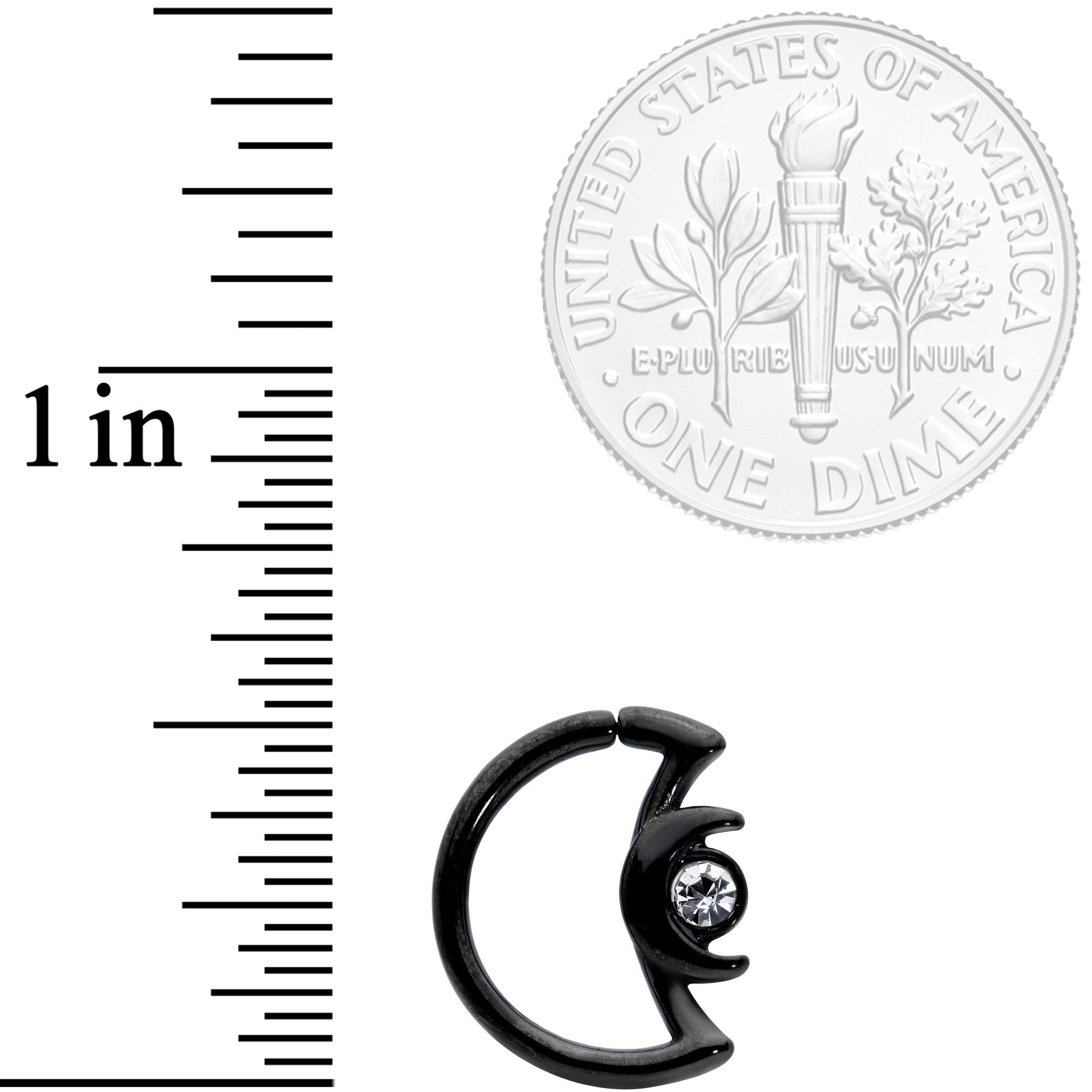 16G 3/8 Clear Gem Black Crescent Moon Closure Ring