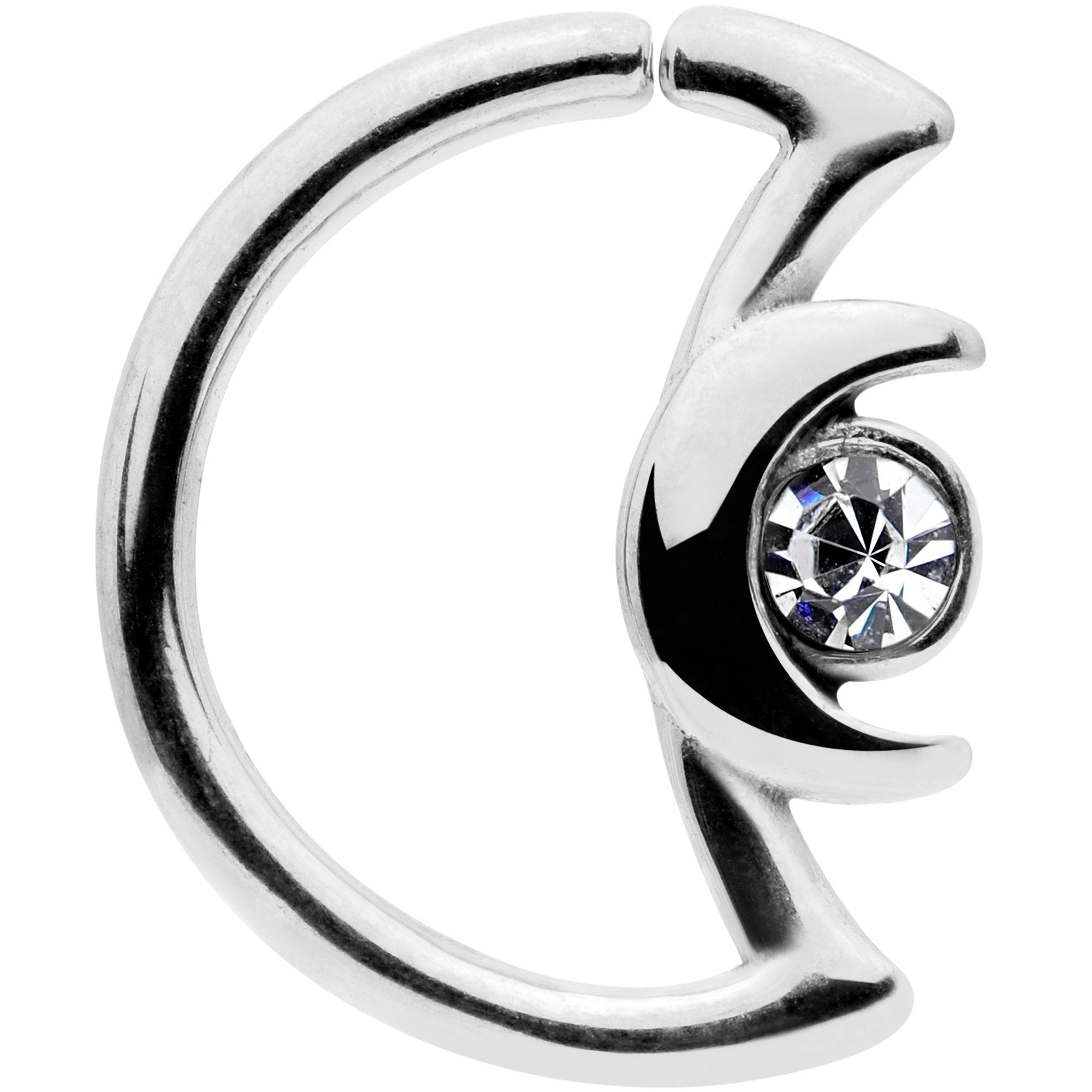 16G 3/8 Clear Gem Crescent Moon Closure Ring