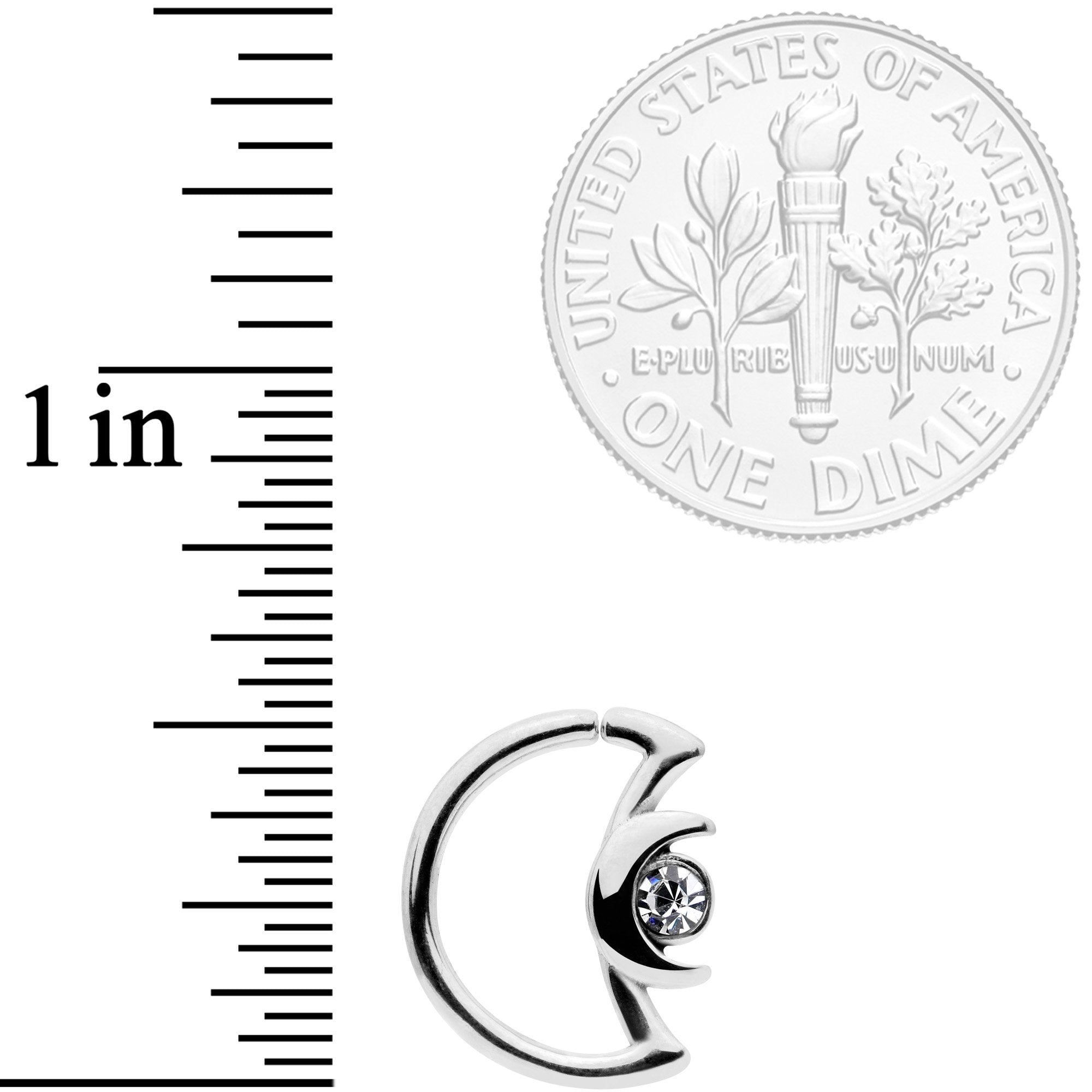 16G 3/8 Clear Gem Crescent Moon Closure Ring