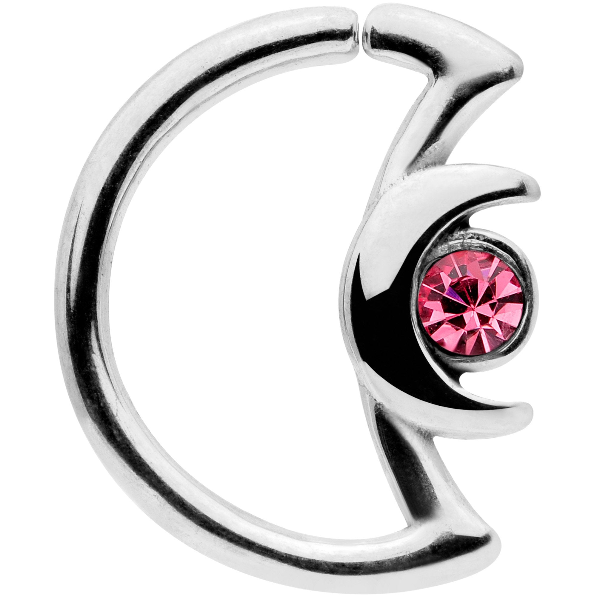 16G 3/8 Pink Gem Crescent Moon Closure Ring