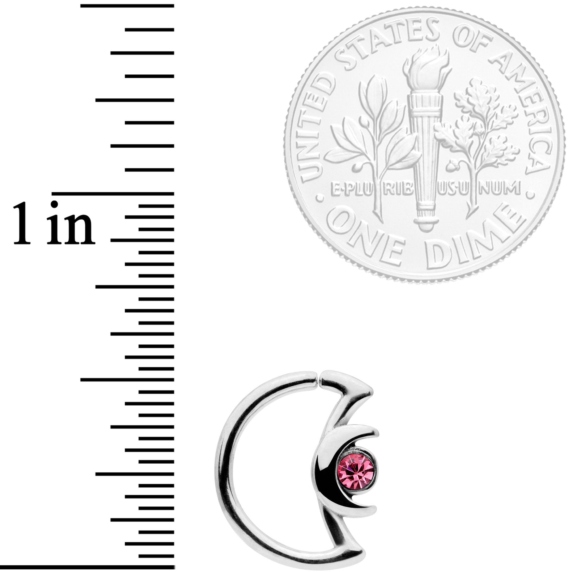16 Gauge 3/8 Pink Gem Crescent Moon Closure Ring