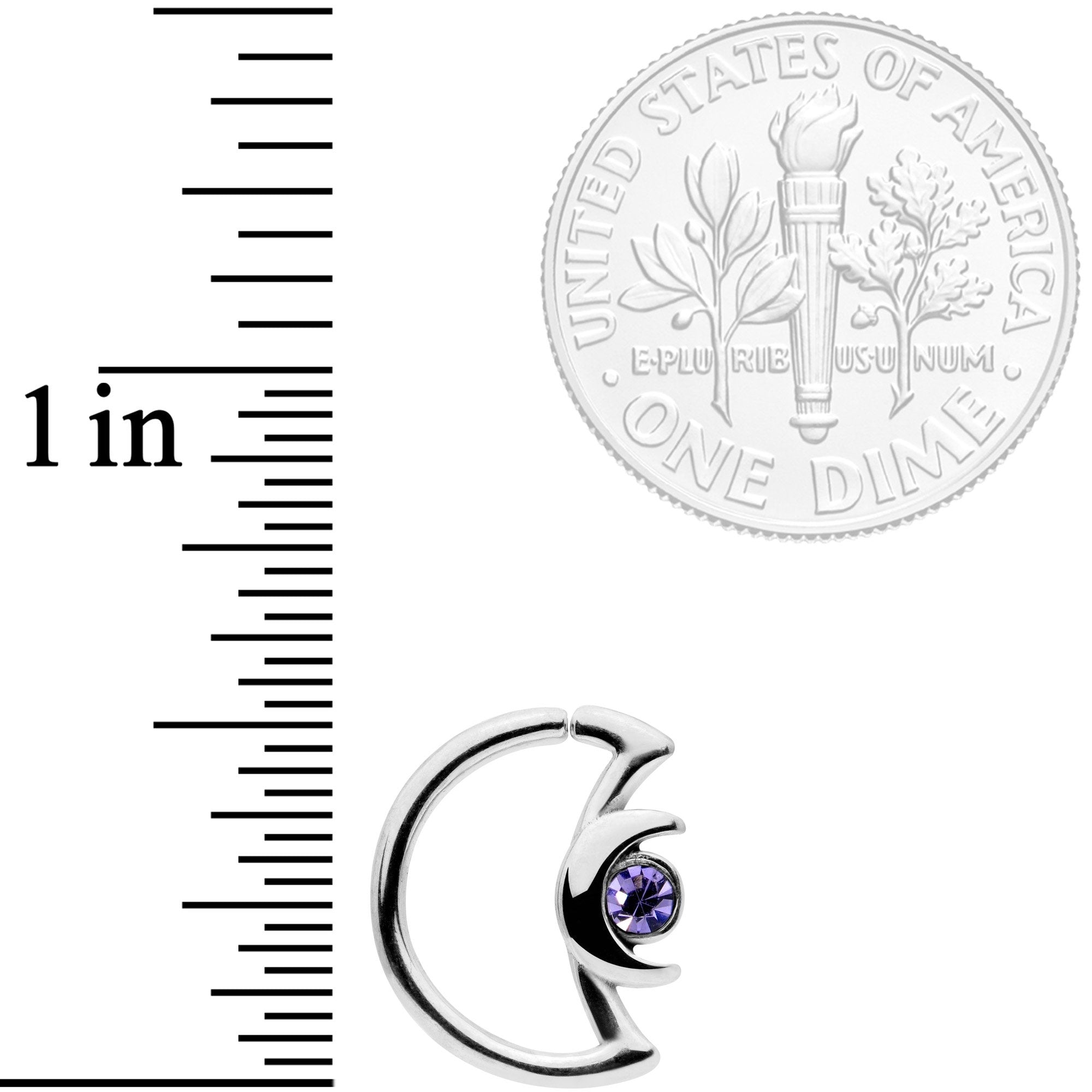 16G 3/8 Purple Gem Crescent Moon Closure Ring