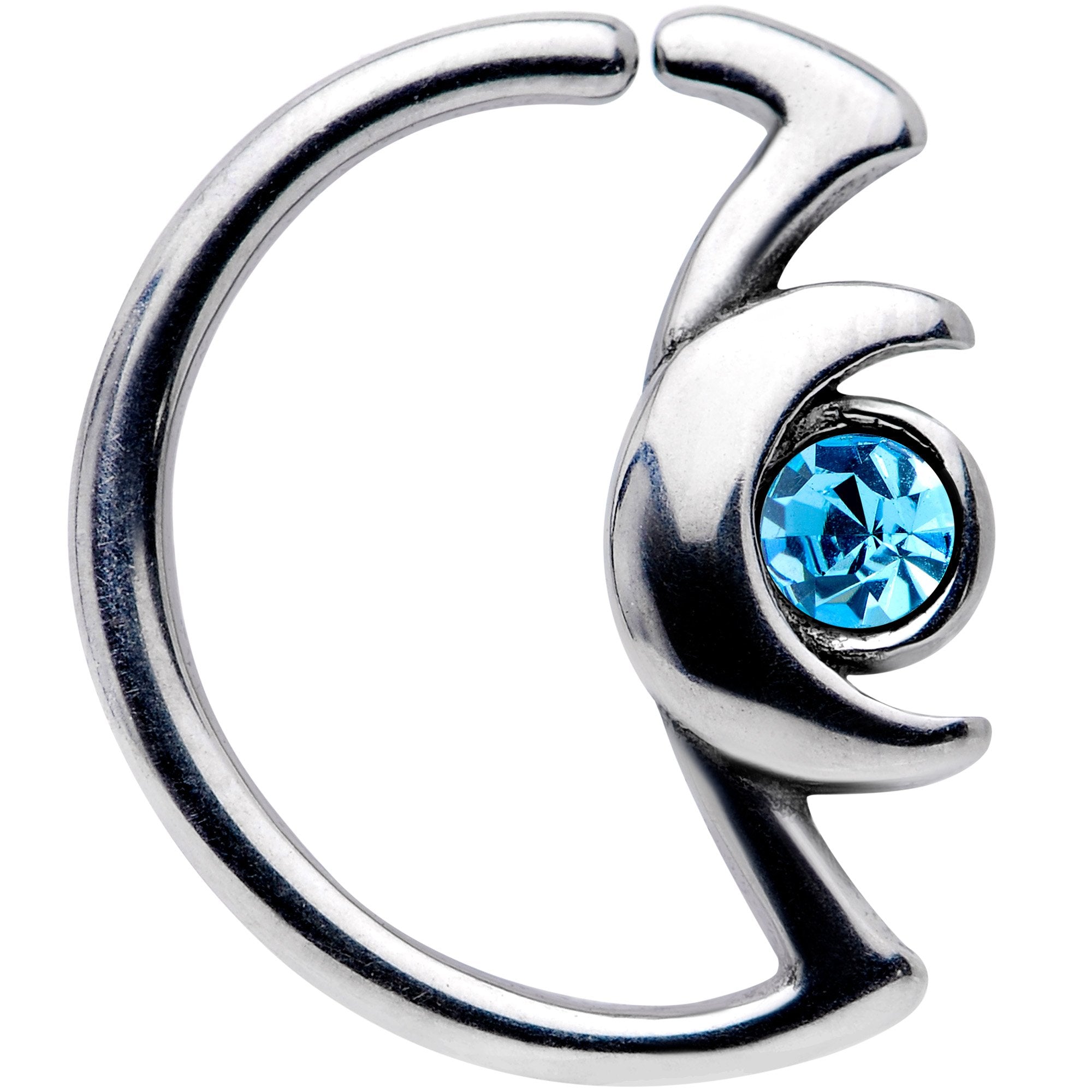 18G 3/8 Aqua Gem Crescent Moon Closure Ring