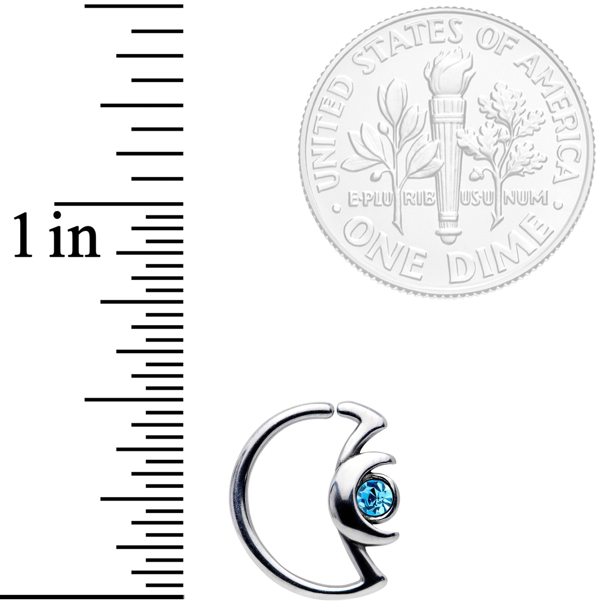 18G 3/8 Aqua Gem Crescent Moon Closure Ring