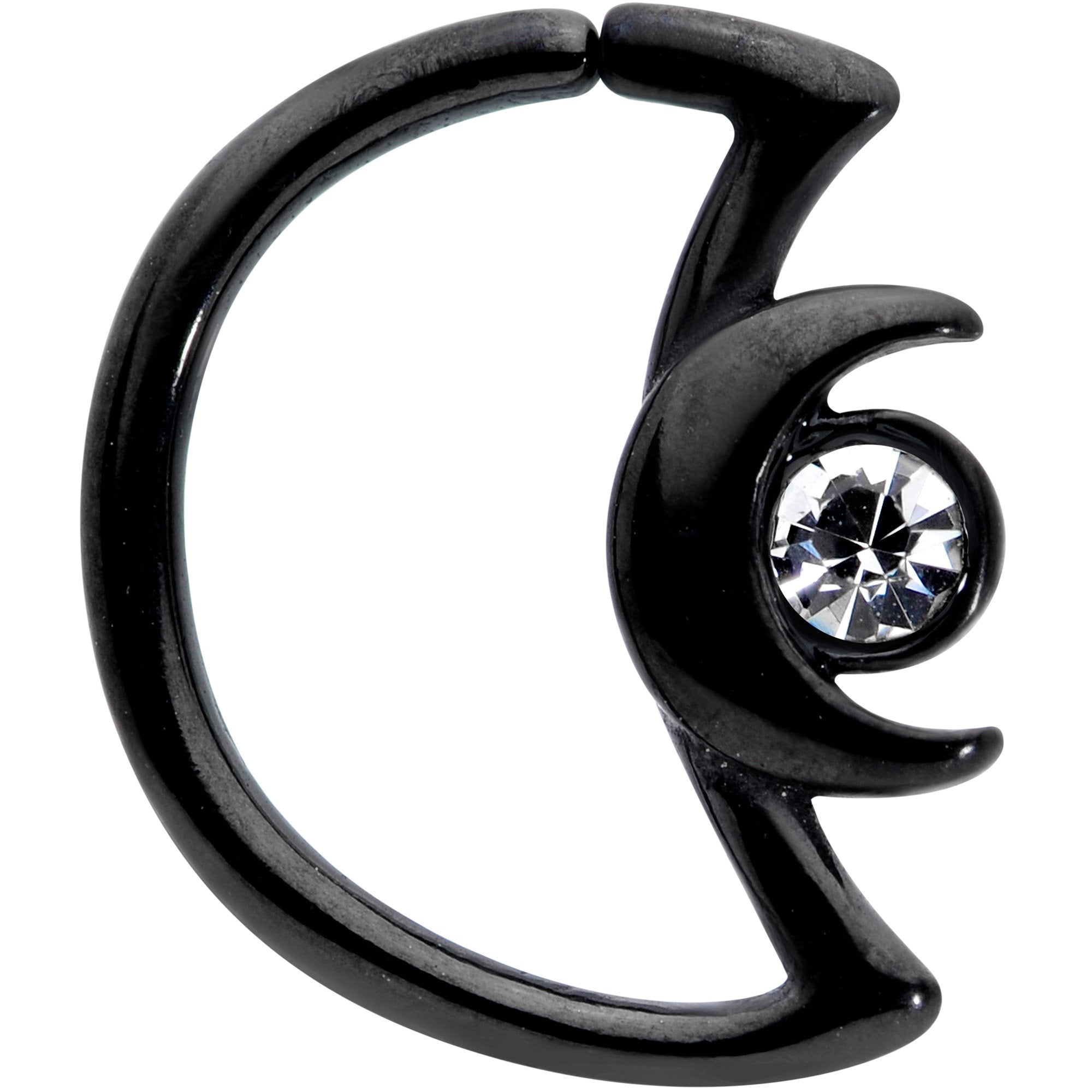 18G 3/8 Clear Gem Black Crescent Moon Closure Ring