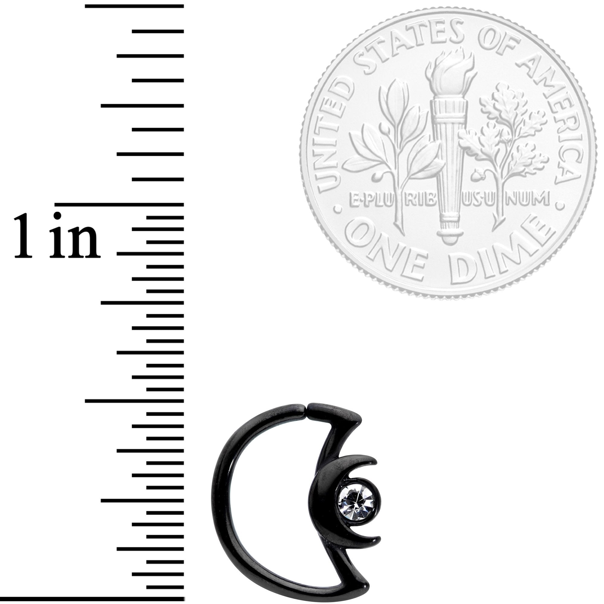 18G 3/8 Clear Gem Black Crescent Moon Closure Ring