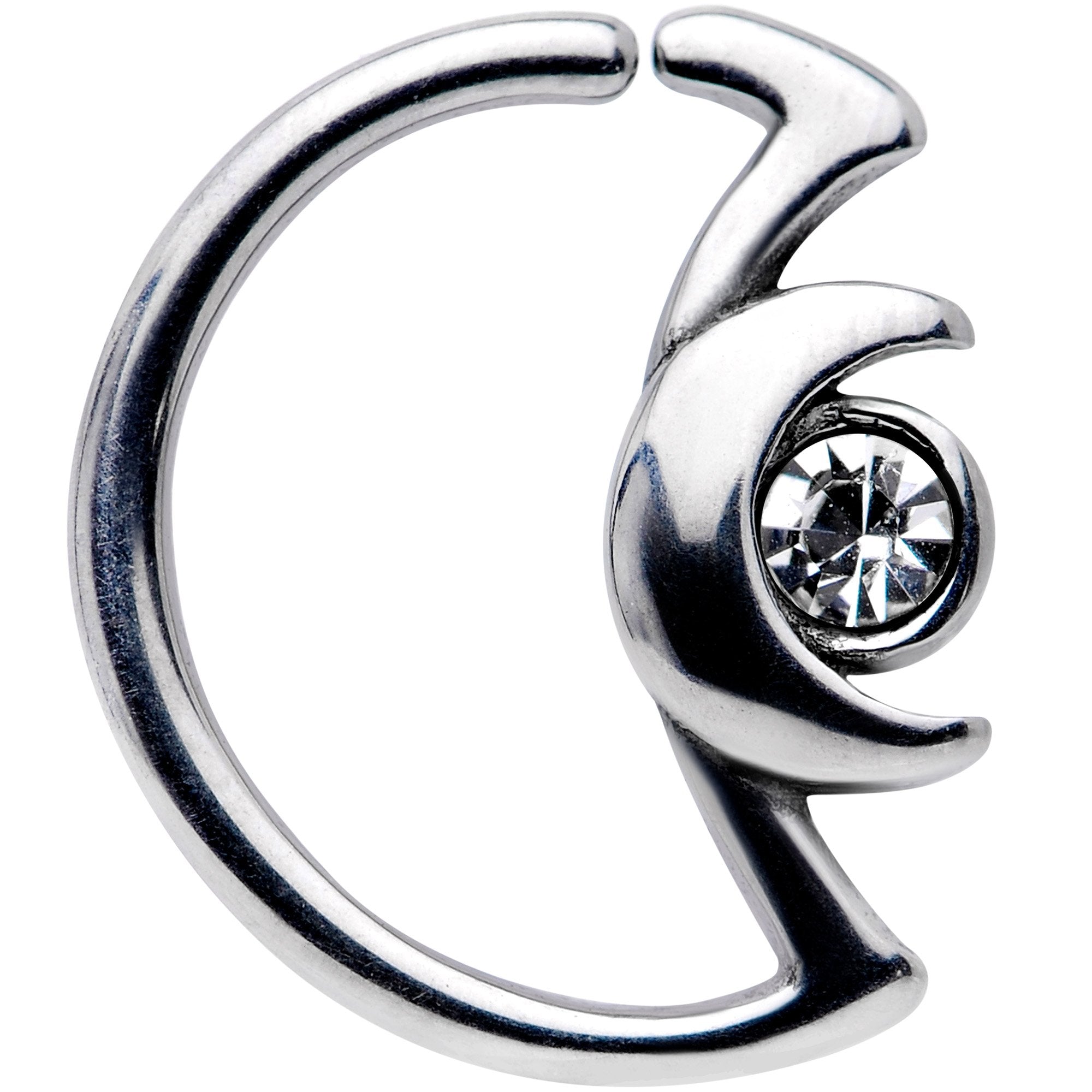 18G 3/8 Clear Gem Crescent Moon Closure Ring