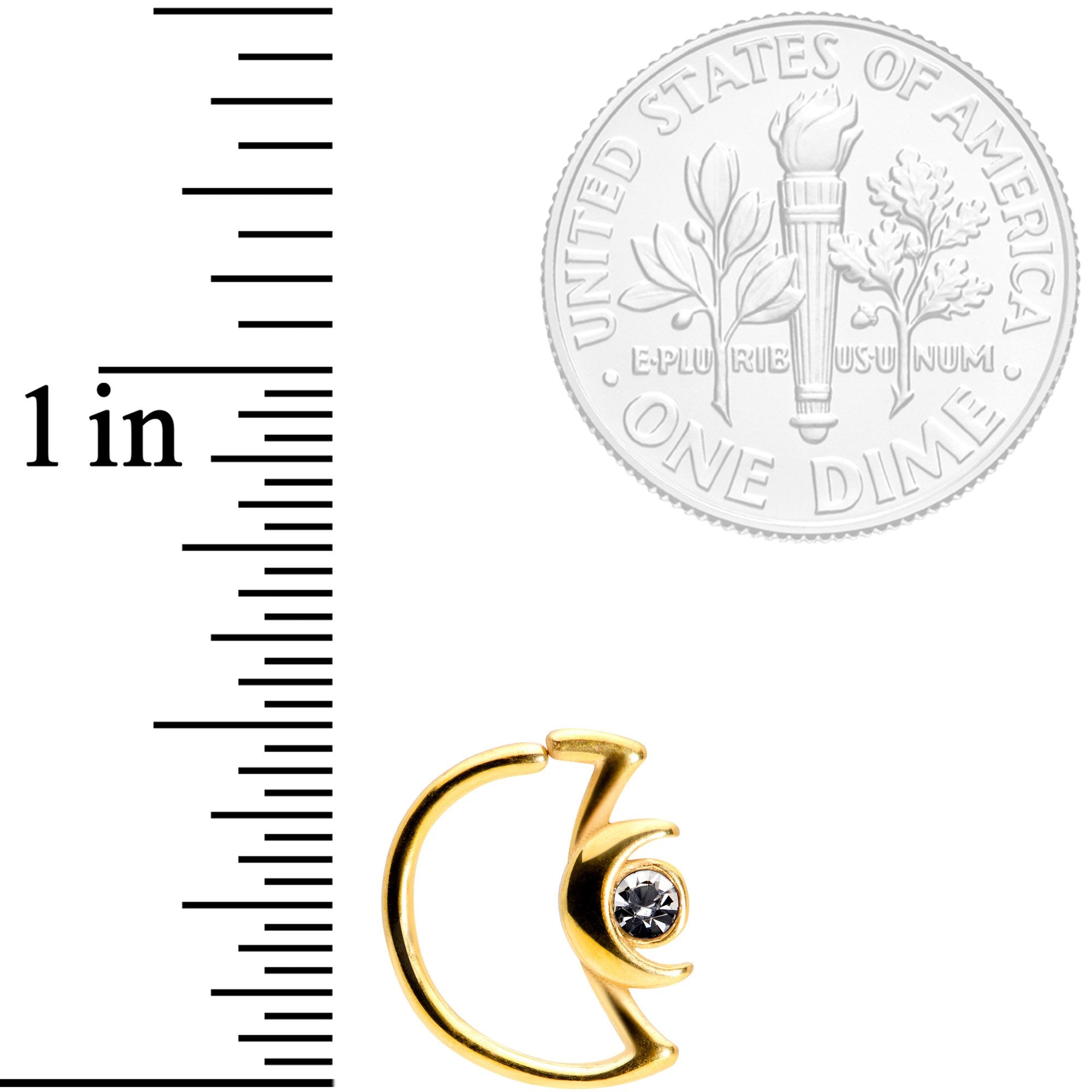 18G 3/8 Clear Gem Gold Tone Crescent Moon Closure Ring