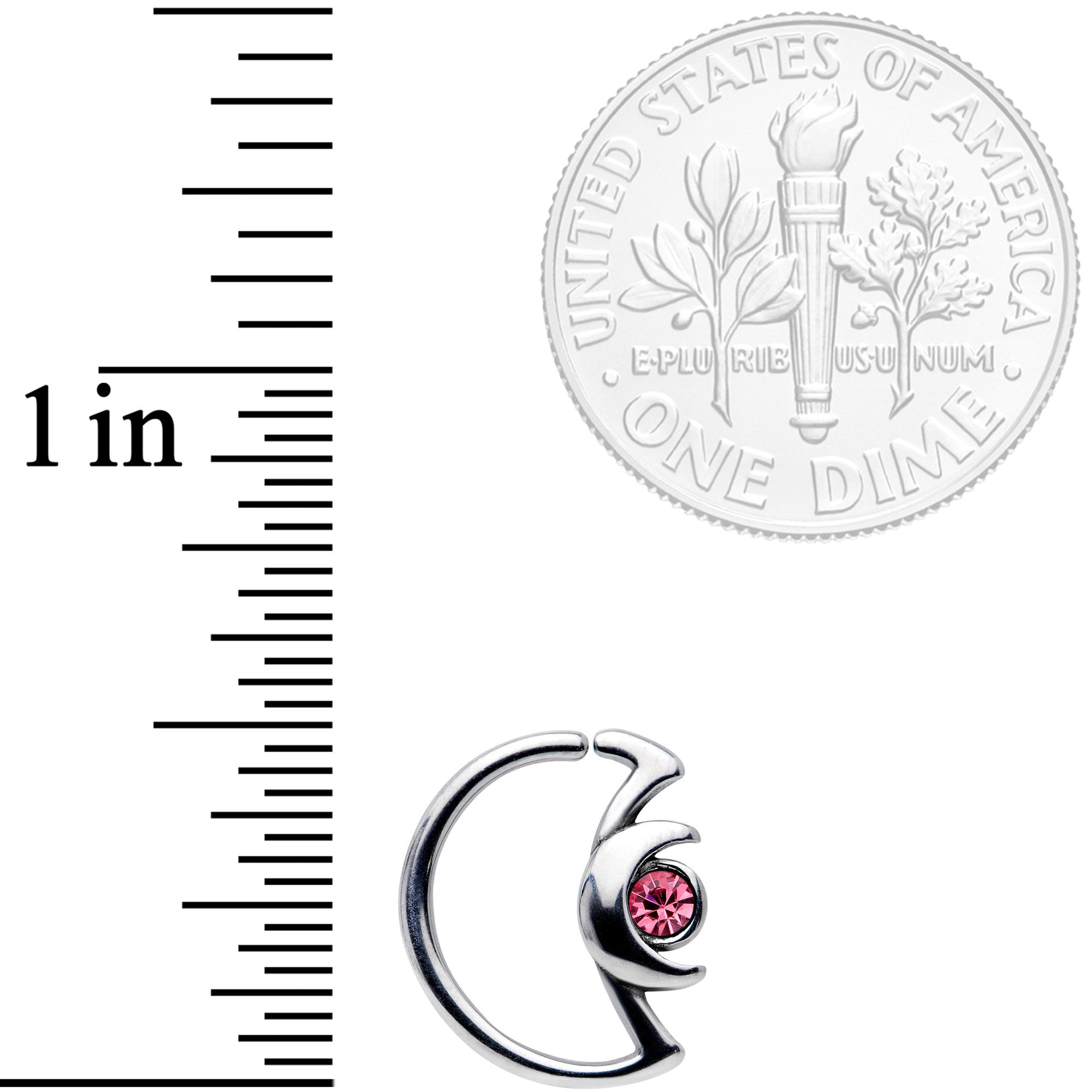 18G 3/8 Pink Gem Crescent Moon Closure Ring