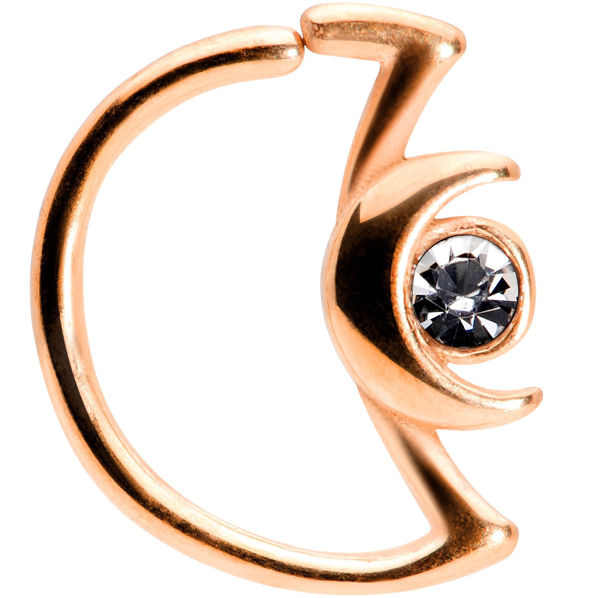 18G 3/8 Clear Gem Rose Gold Tone Crescent Moon Closure Ring