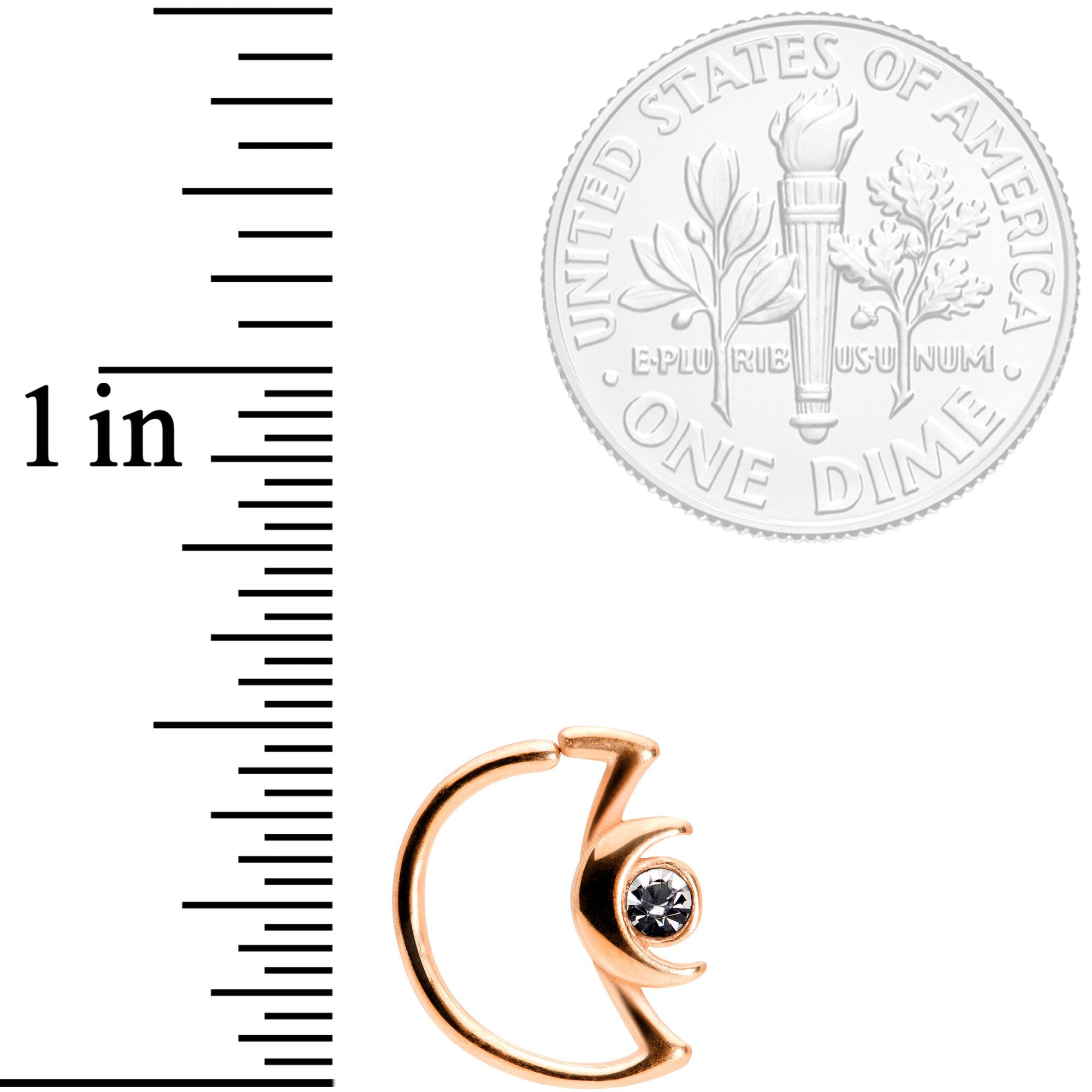 18G 3/8 Clear Gem Rose Gold Tone Crescent Moon Closure Ring