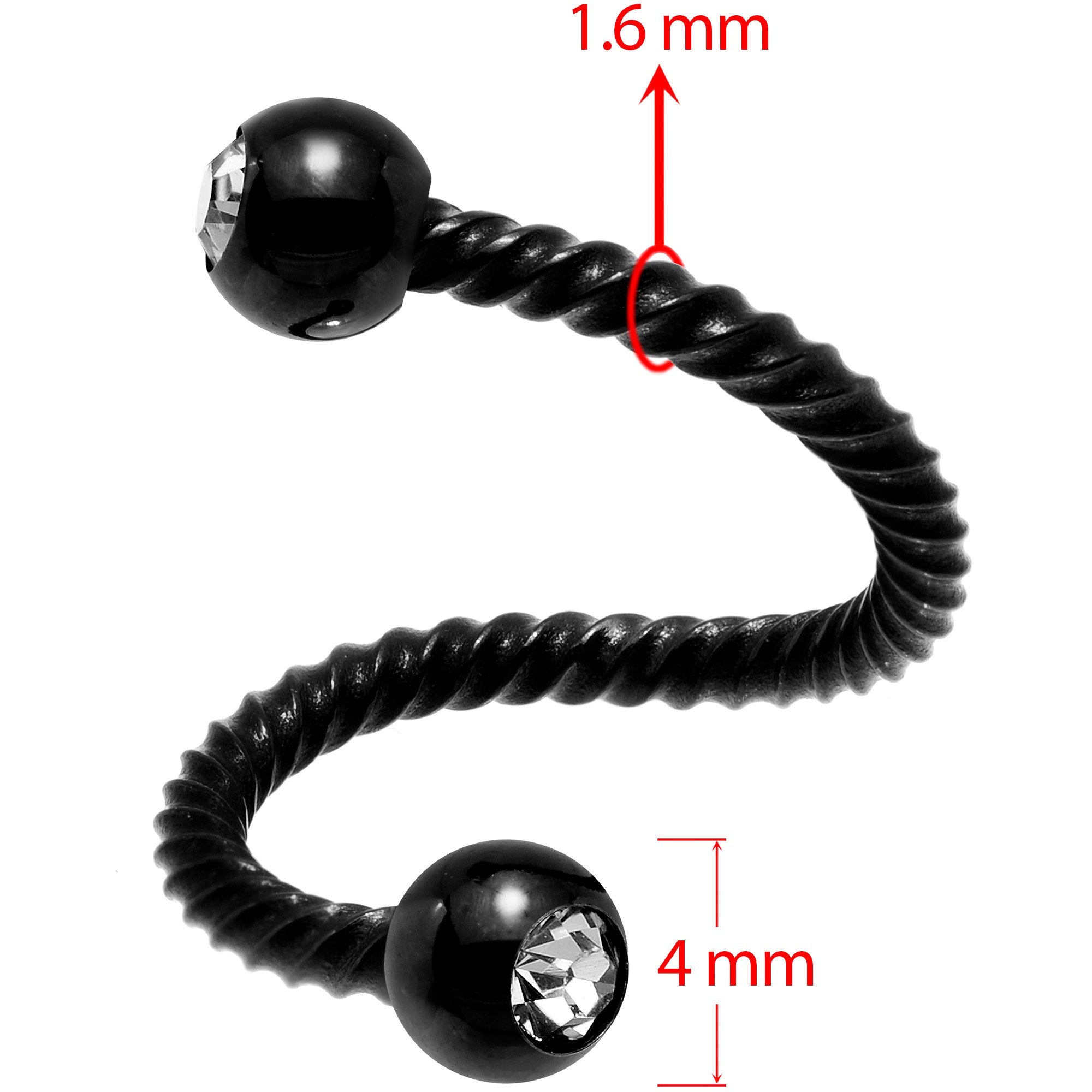 14G 3/8 Clear Gem Black Twist Spiral Twister Belly Ring