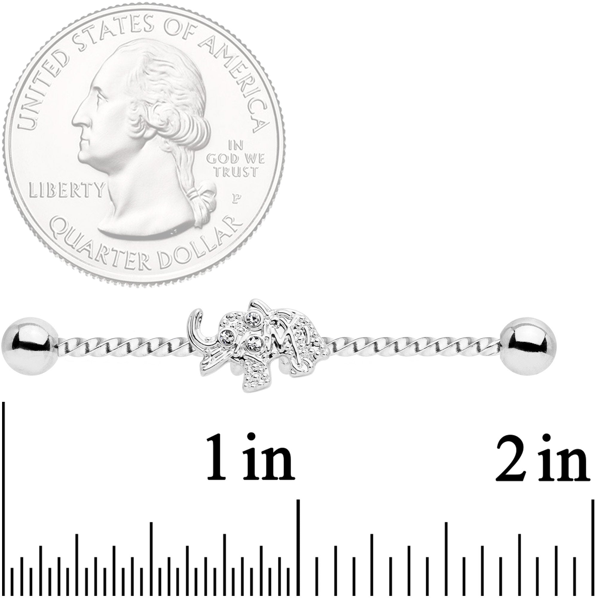 14G Clear Gem Elephant Industrial Barbell 38mm