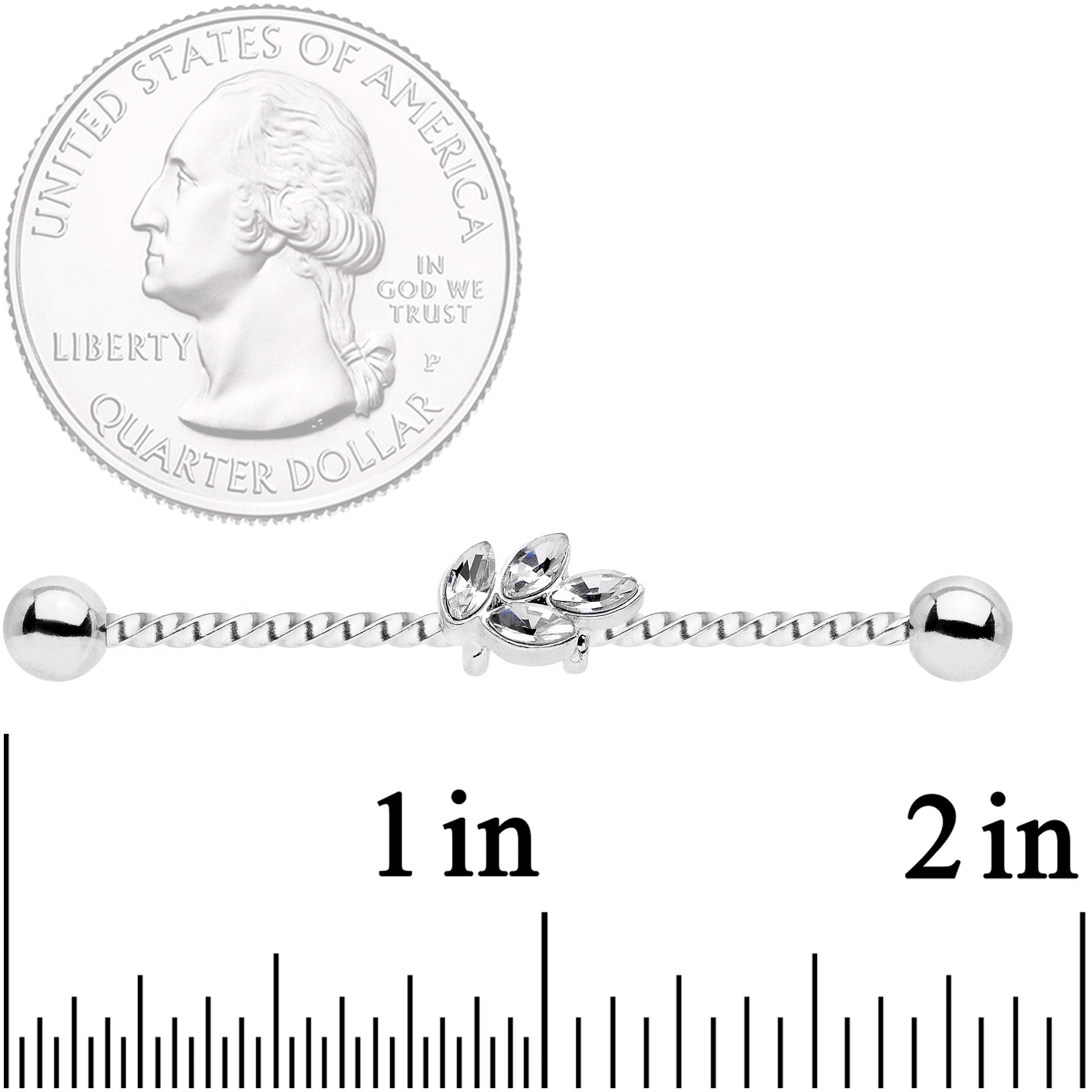 14G Clear Gem Leaf Industrial Barbell 38mm