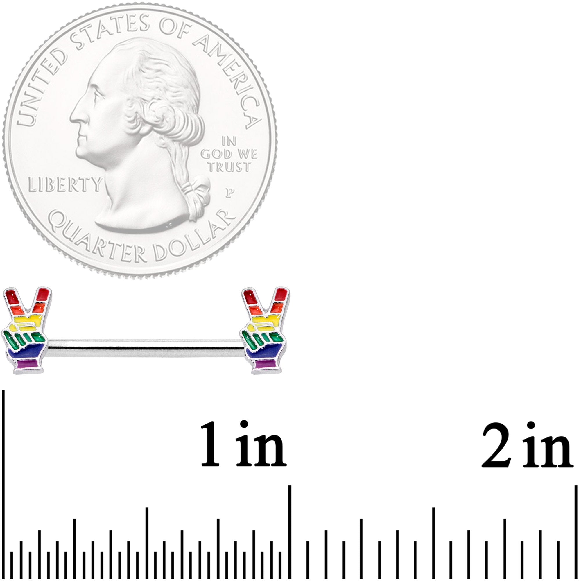 14 Gauge Pride Rainbow Peace Sign Barbell Nipple Ring Set