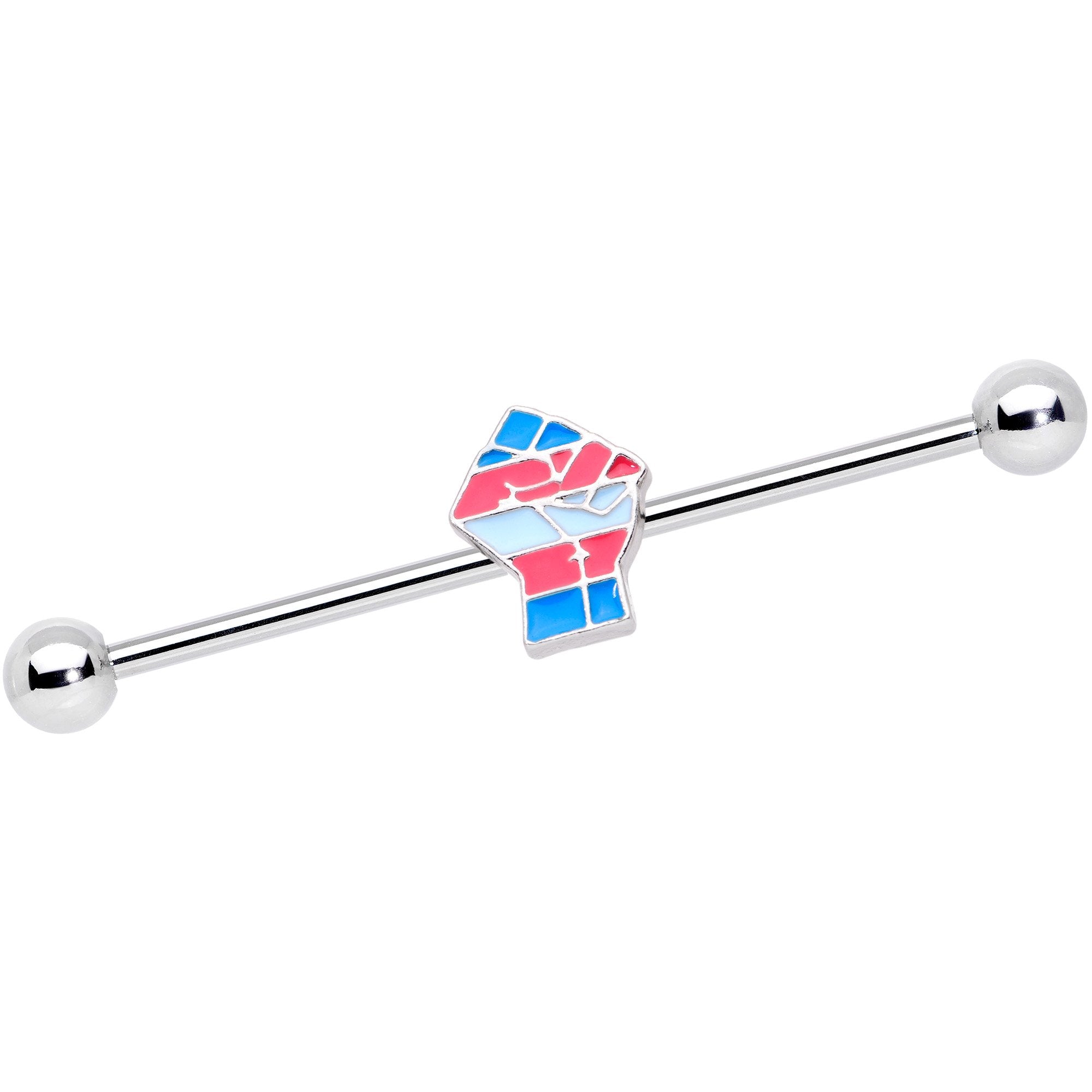 14G Pink Blue Transgender Pride Fist Barbell Industrial 38mm