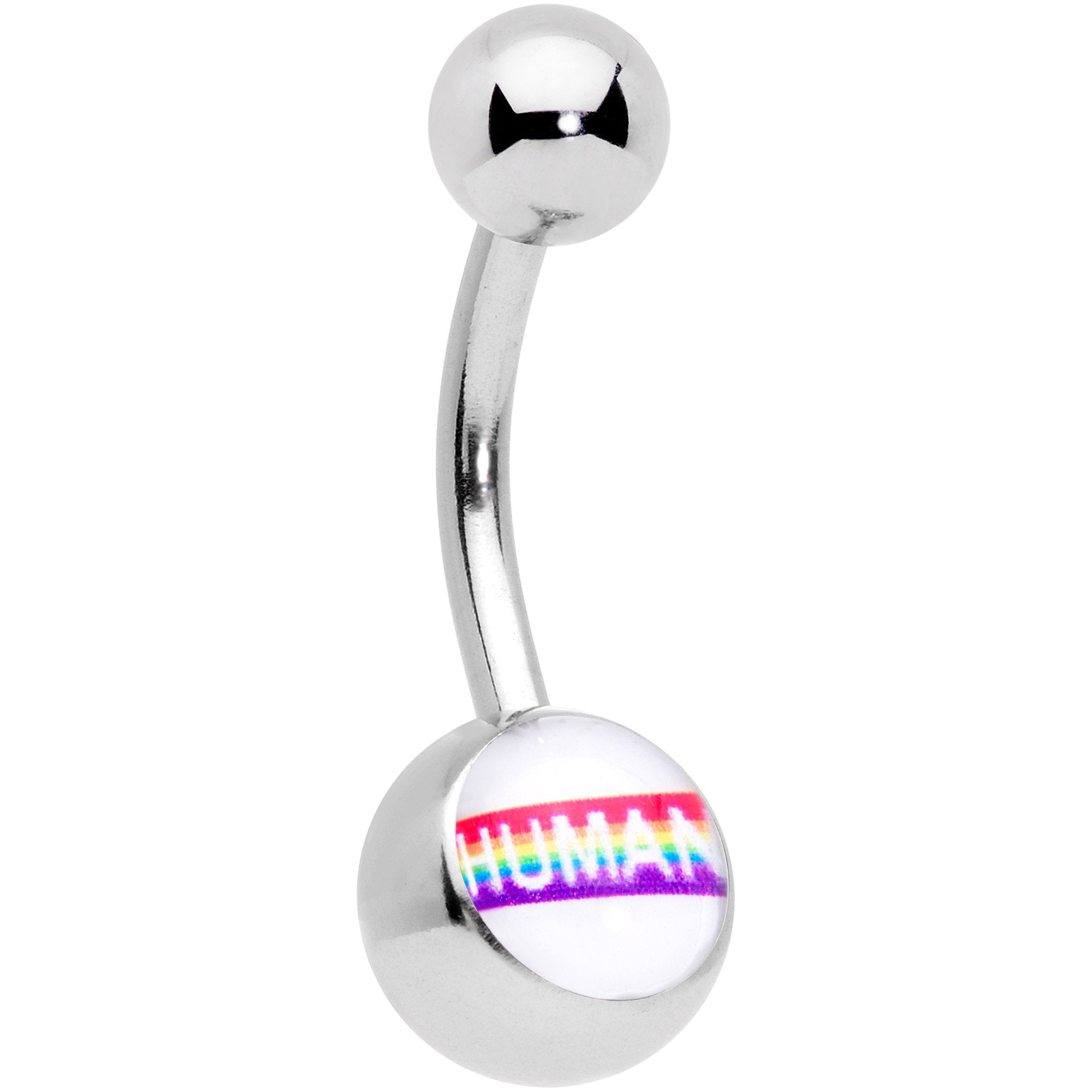 Rainbow Text Human Pride Belly Ring