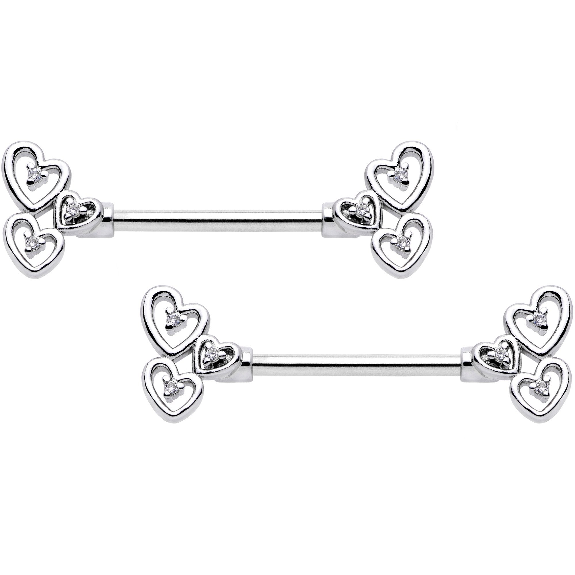 14 Gauge 9/16 Clear CZ Gem Abstract Heart Barbell Nipple Ring Set