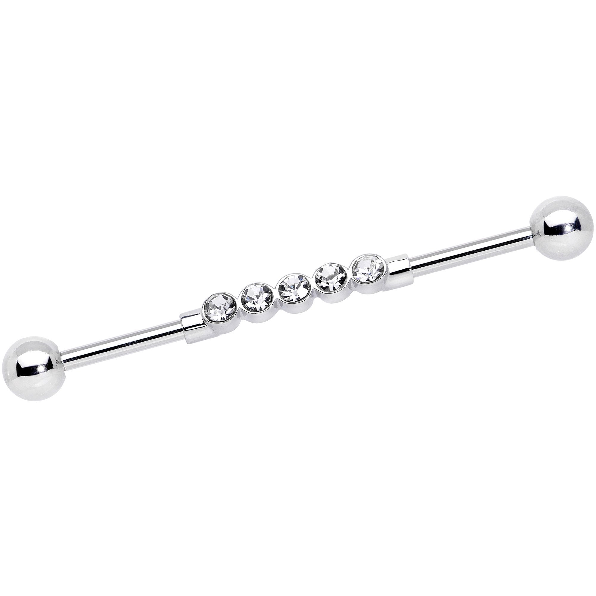 14G Clear CZ Gem Quintuplet Industrial Barbell 38mm