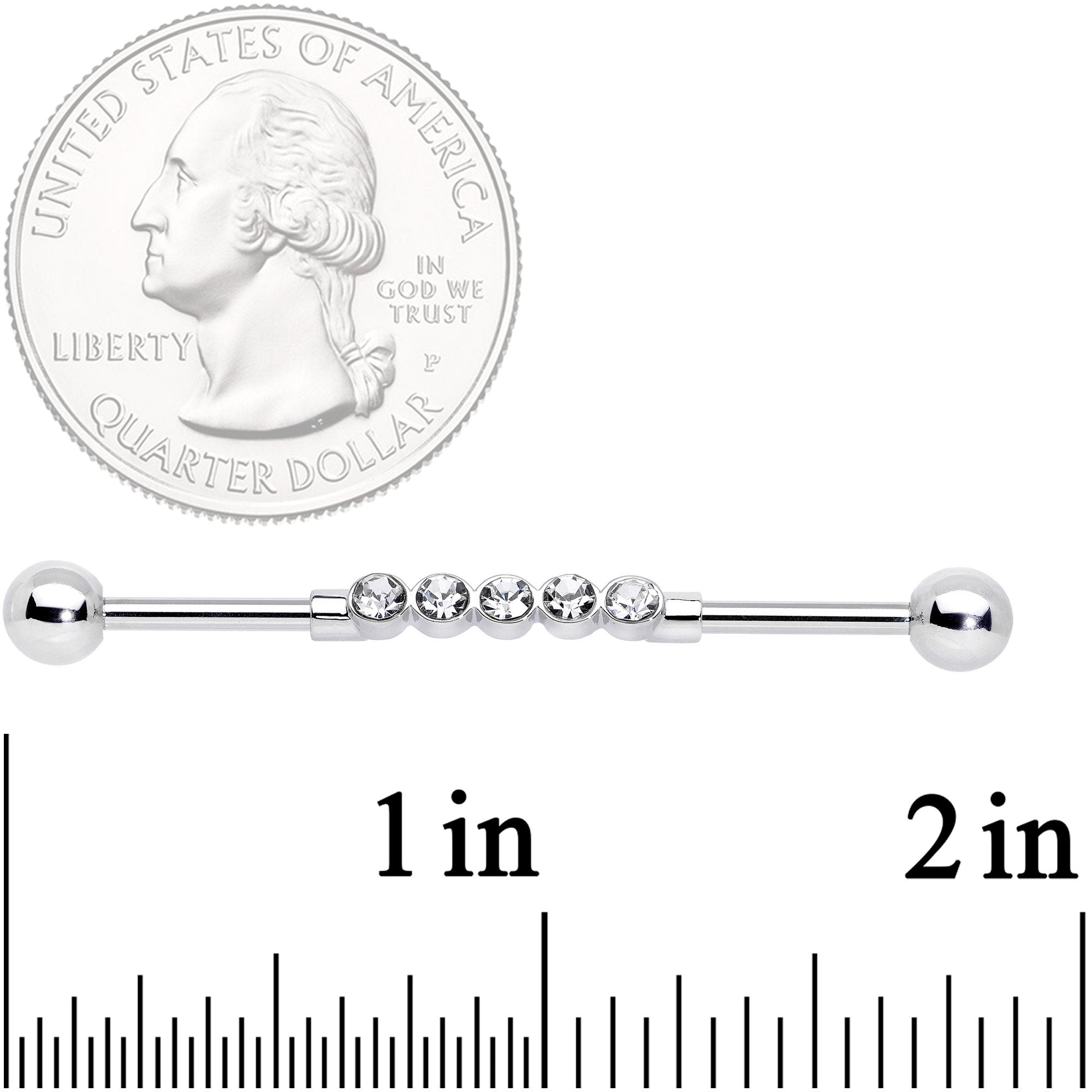 14G Clear CZ Gem Quintuplet Industrial Barbell 38mm