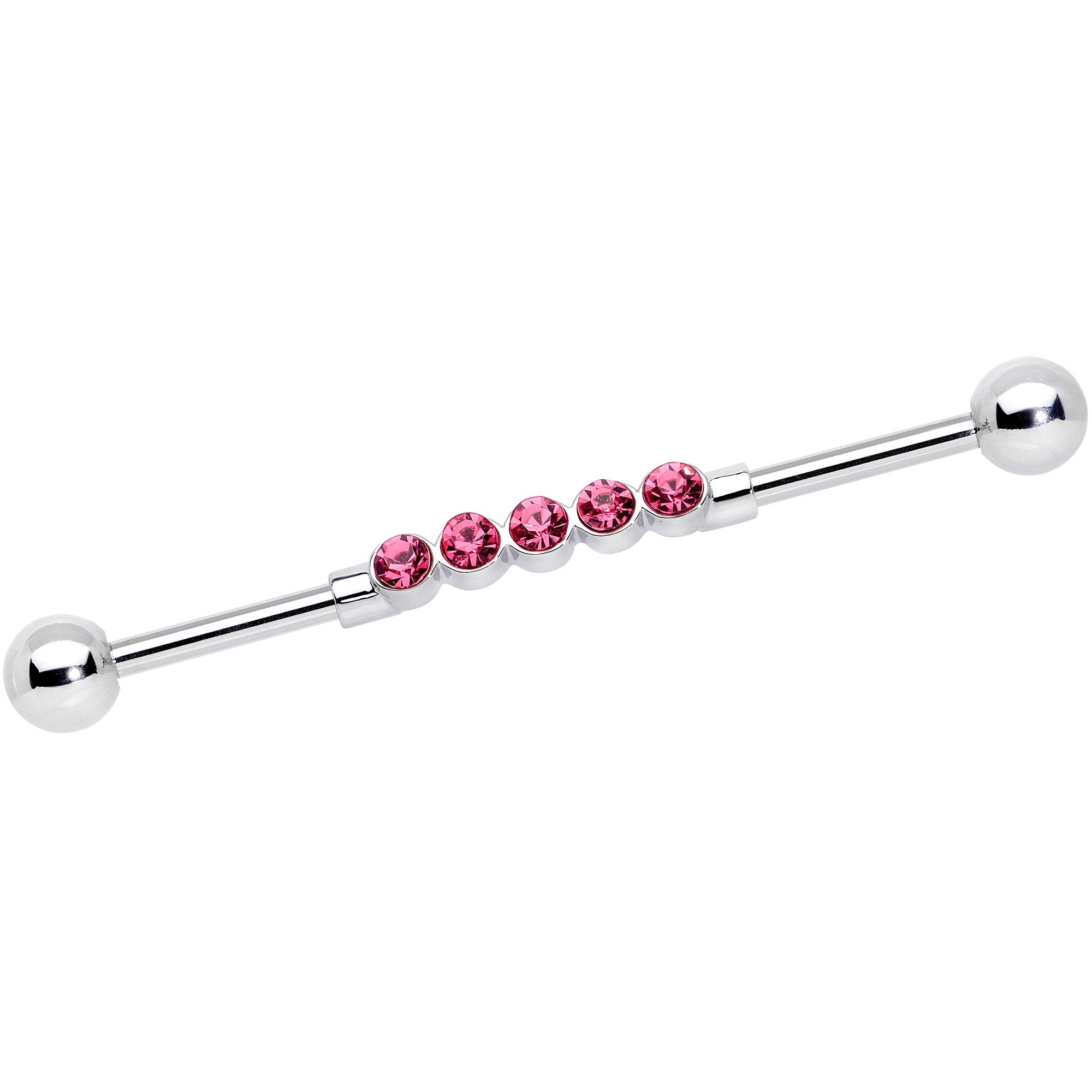14G Pink CZ Gem Quintuplet Industrial Barbell 38mm