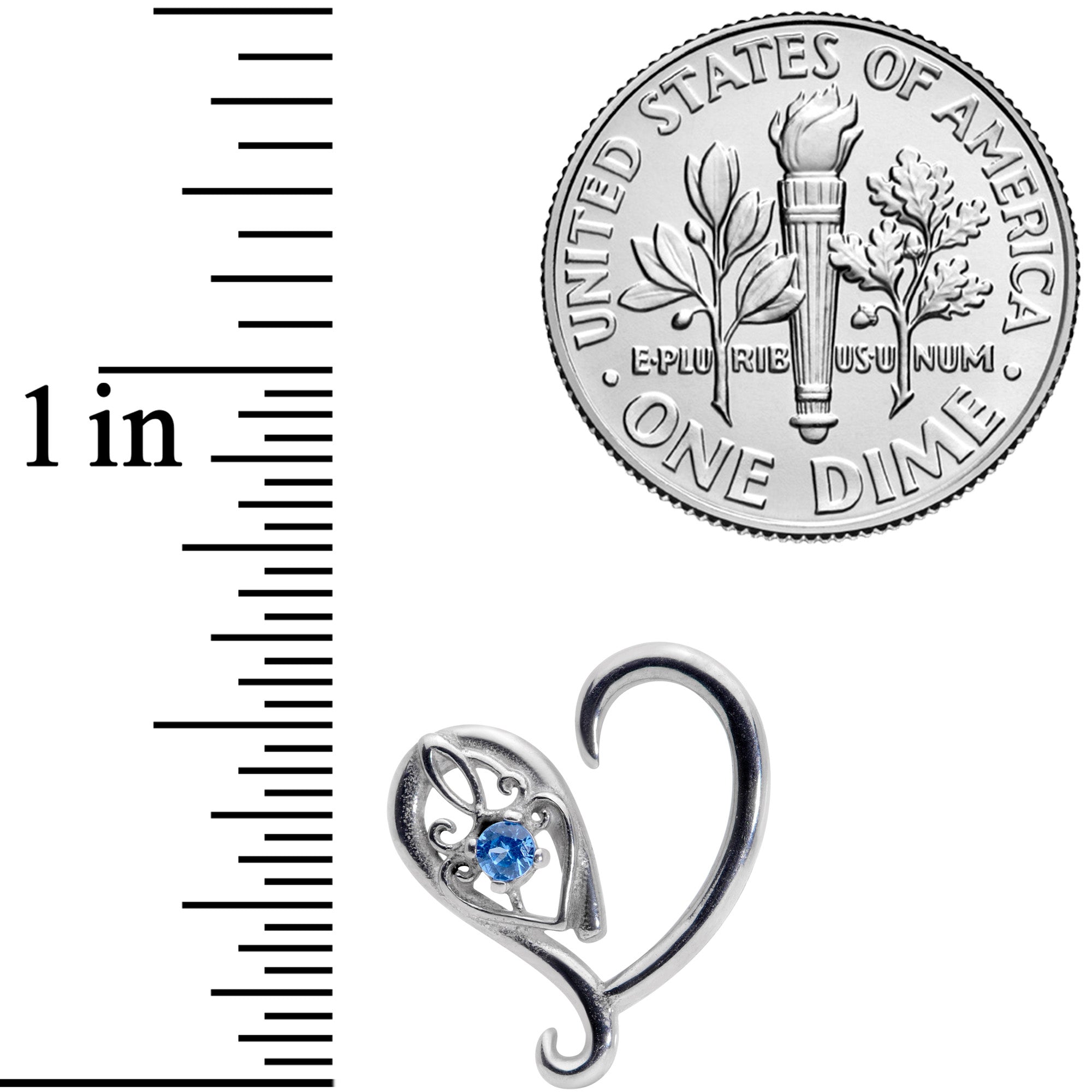 16 Gauge 3/8 Blue Gem Valentines Day Heart Right Ear Cartilage Earring