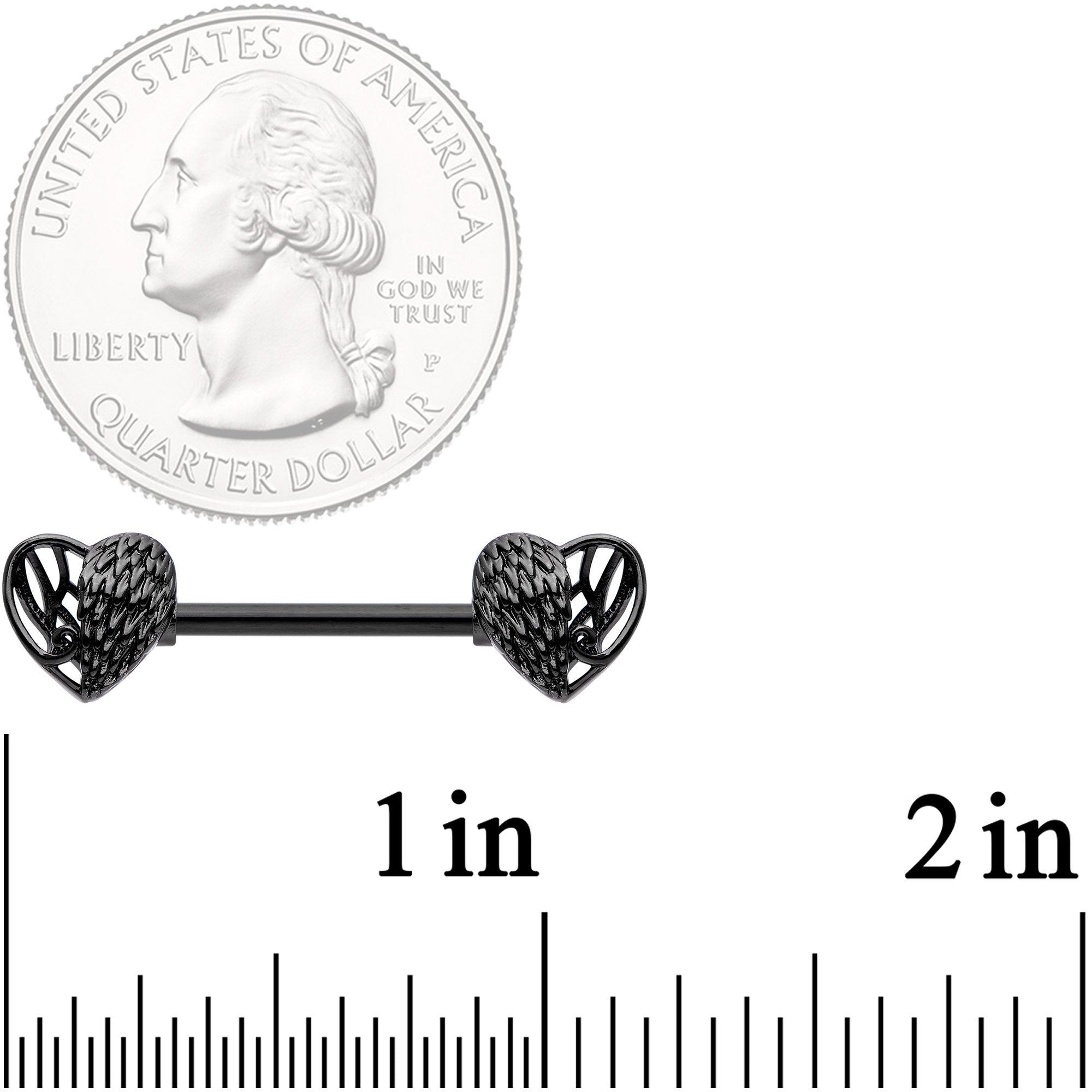 14G 9/16 Black Angels Wings Barbell Nipple Ring Set