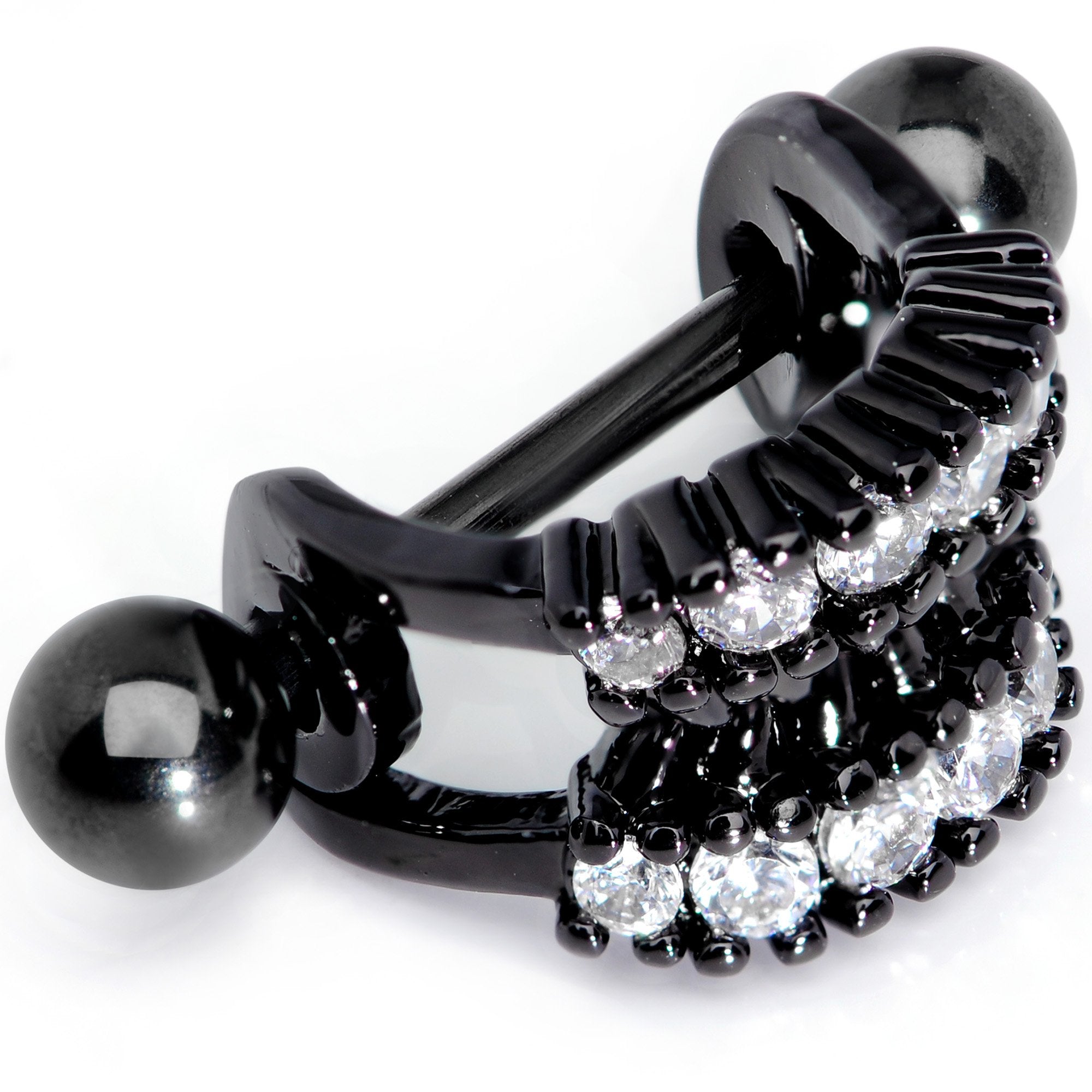 16G 1/2 Clear CZ Gem Black Scary Fang Halloween Cartilage Cuff