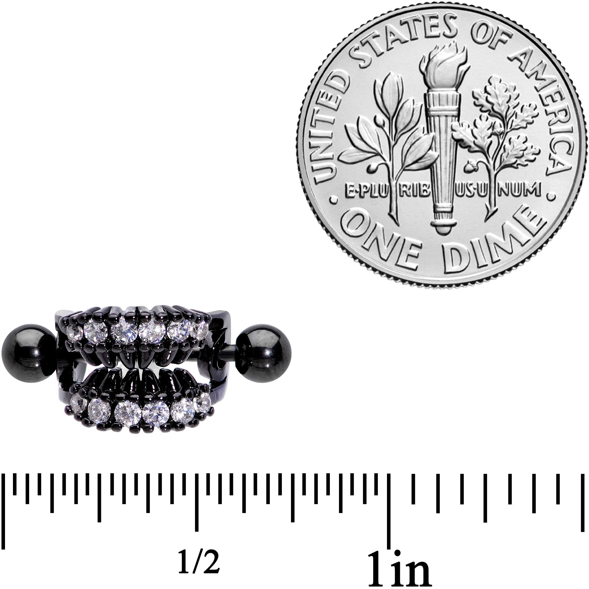 16G 1/2 Clear CZ Gem Black Scary Fang Halloween Cartilage Cuff