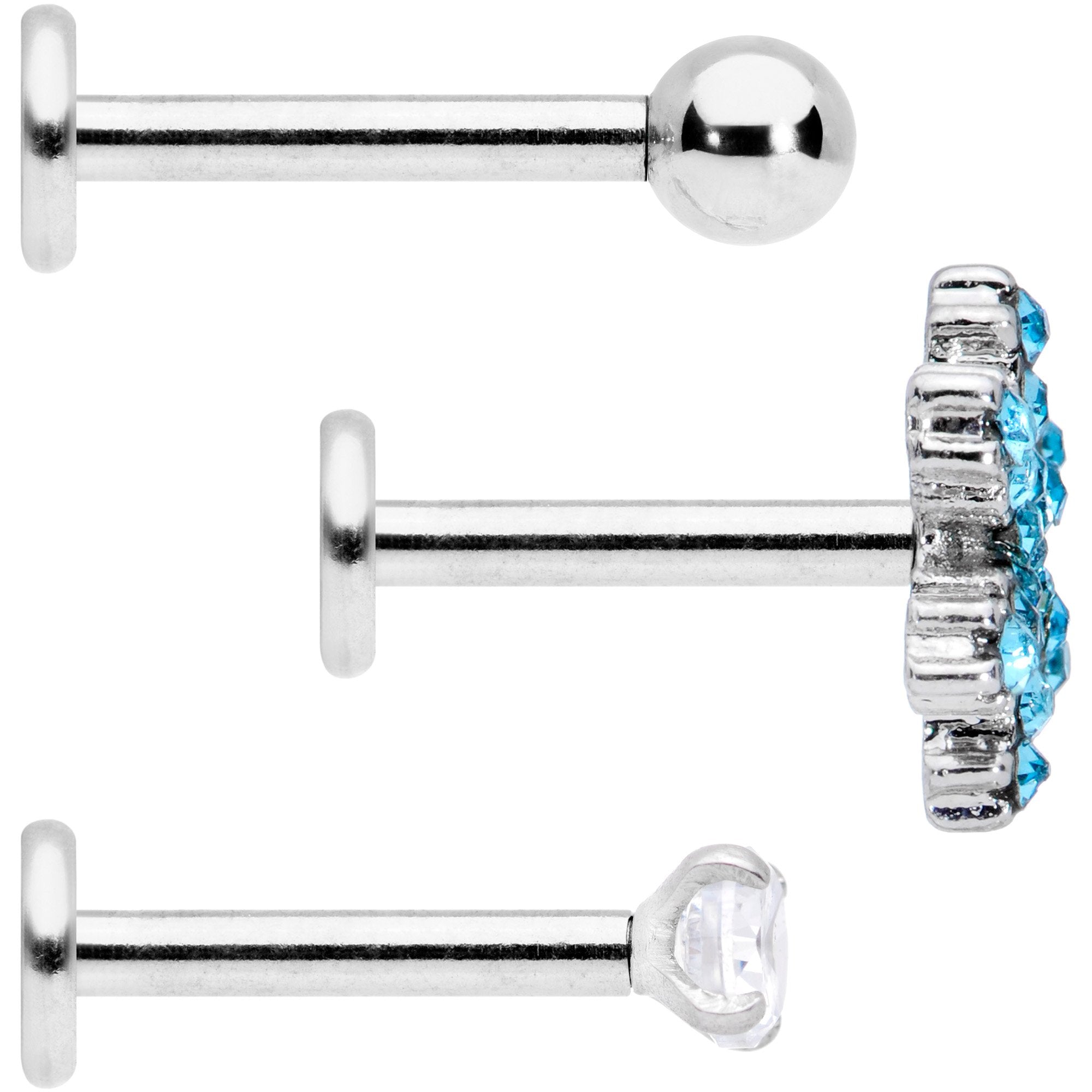 16G 5/16 Blue CZ Gem Snowflake Internally Threaded Labret Set
