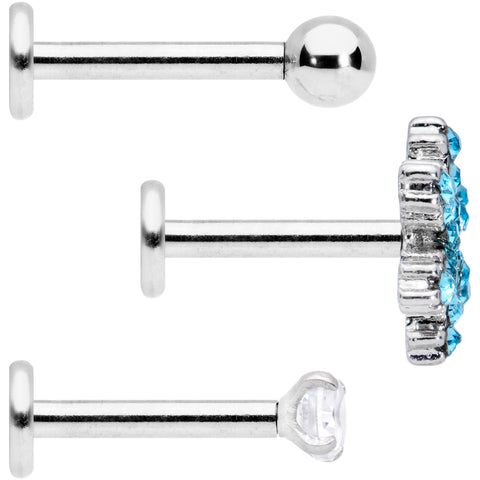 16 Gauge 5/16 Blue CZ Gem Snowflake Internally Threaded Labret Set ...