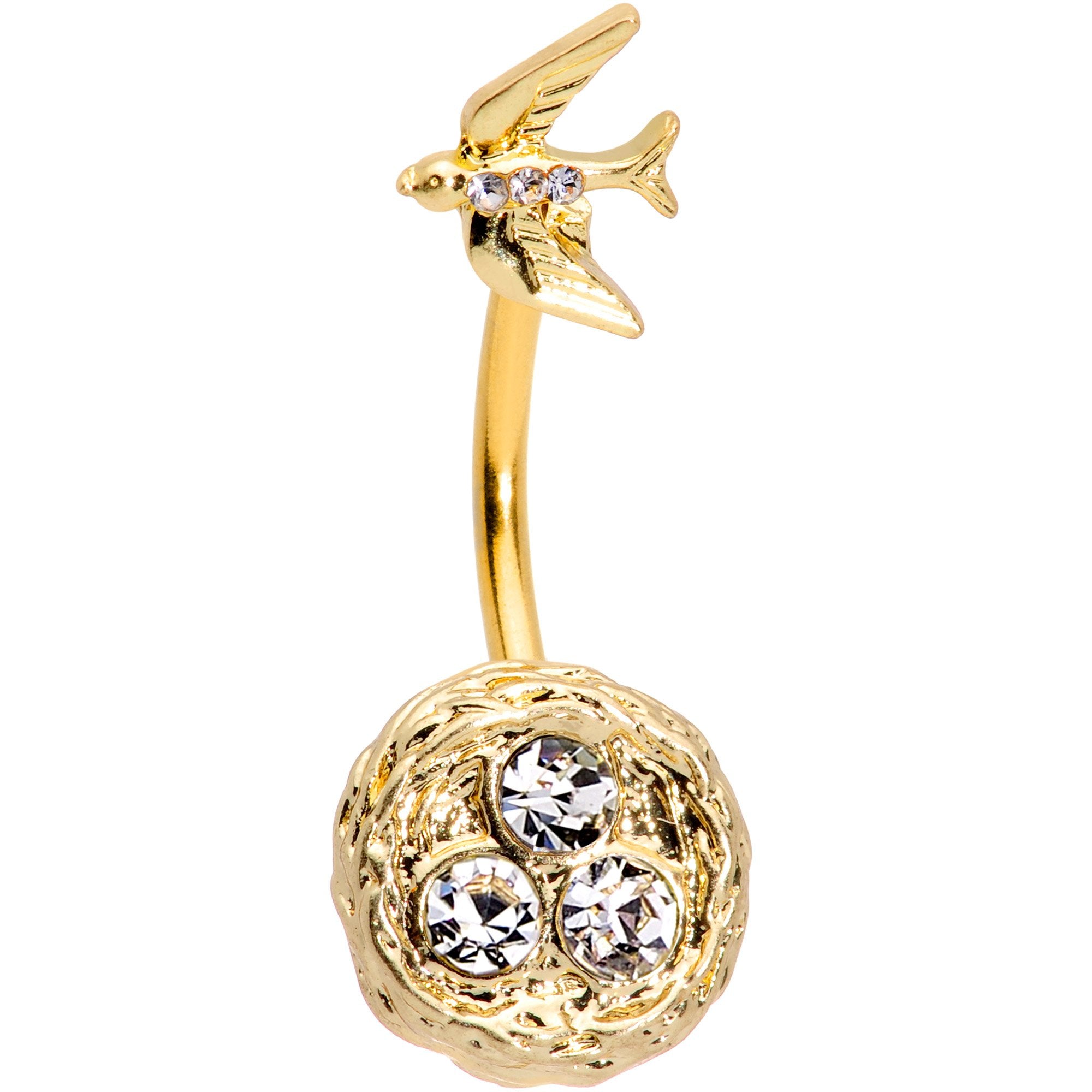 Clear Gem Gold Tone Birds Nest Double Mount Belly Ring