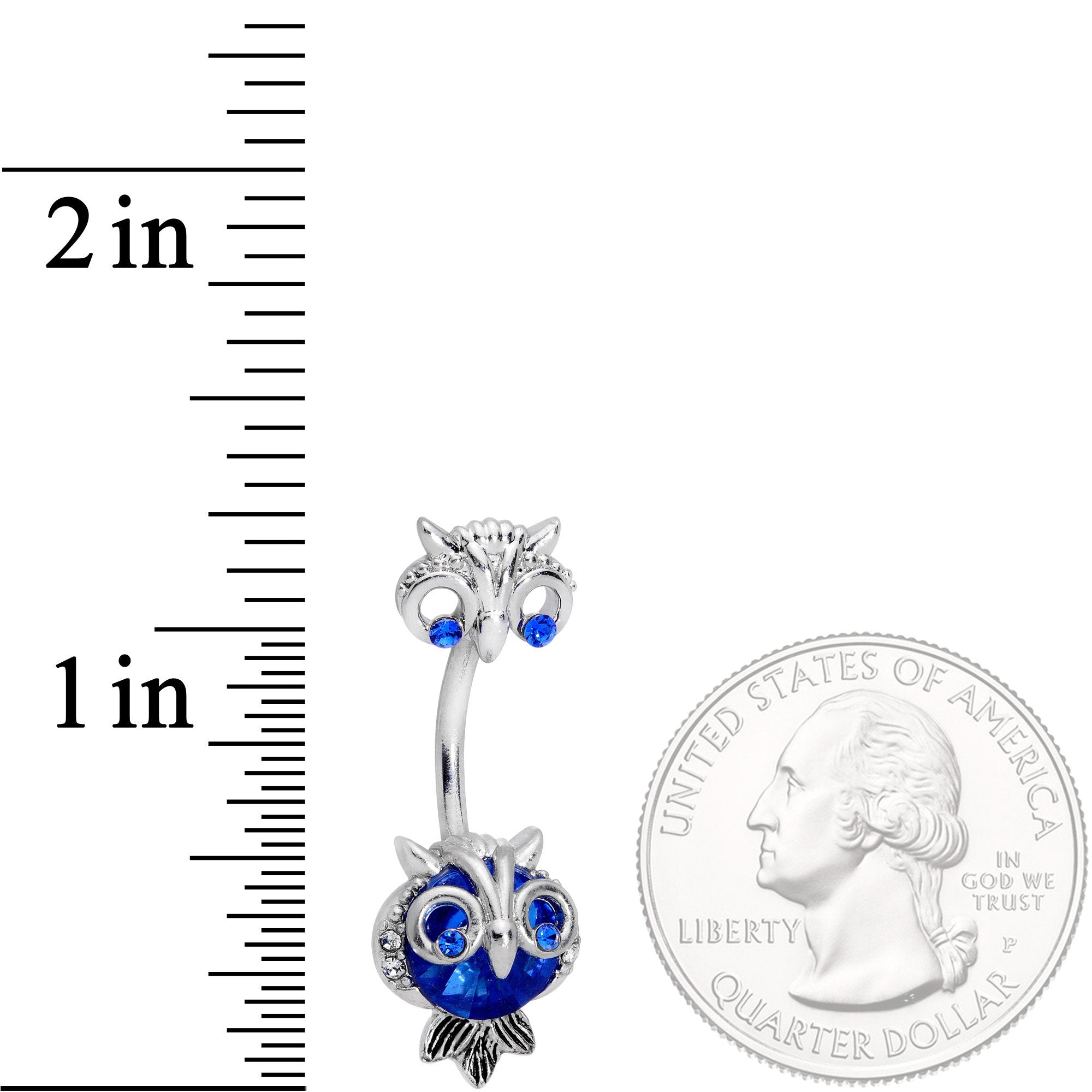 Blue Clear Gem Wide Eyed Owls Double Mount Belly Ring