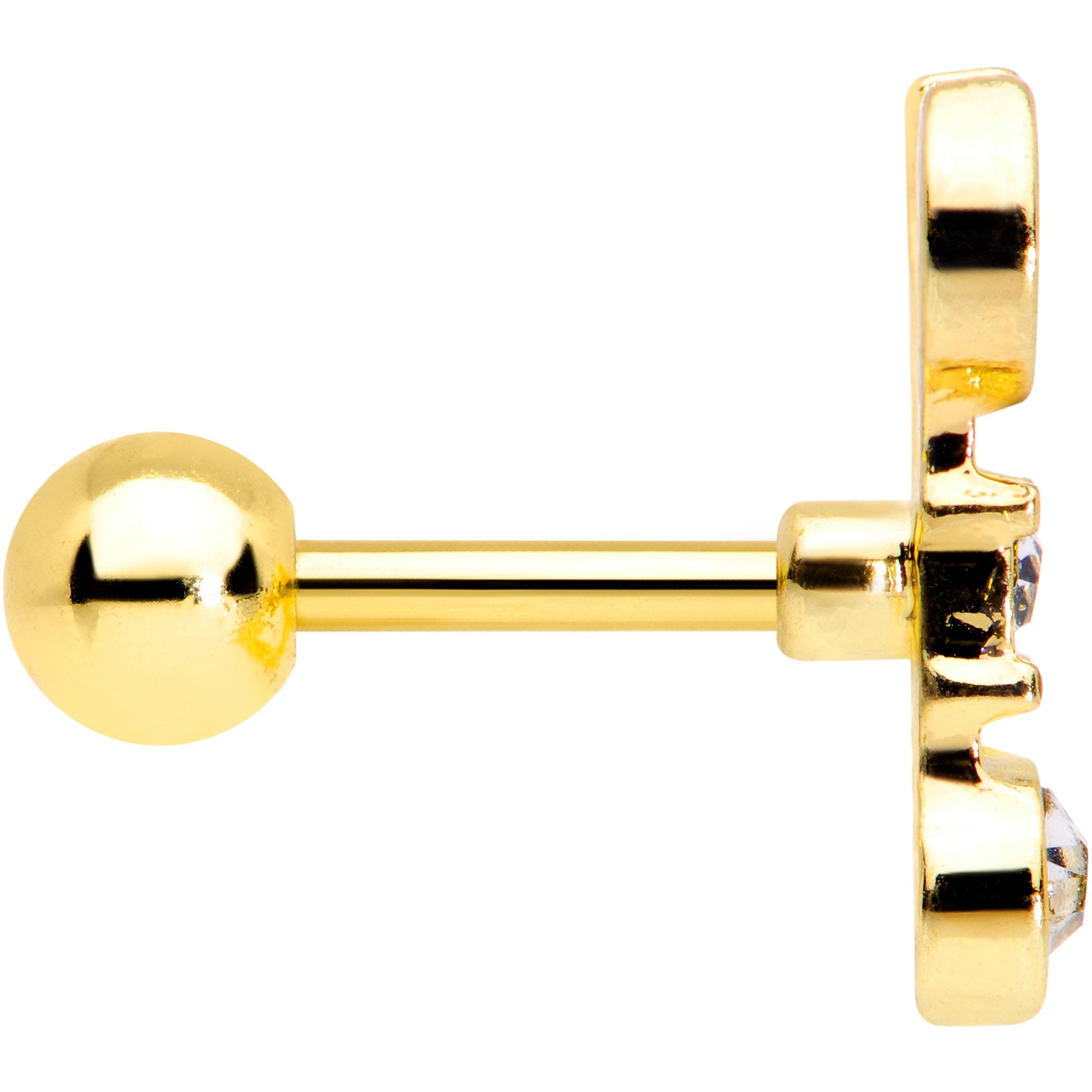 16G 1/4 Clear CZ Gem Gold Tone Crescent Wrench Cartilage Tragus