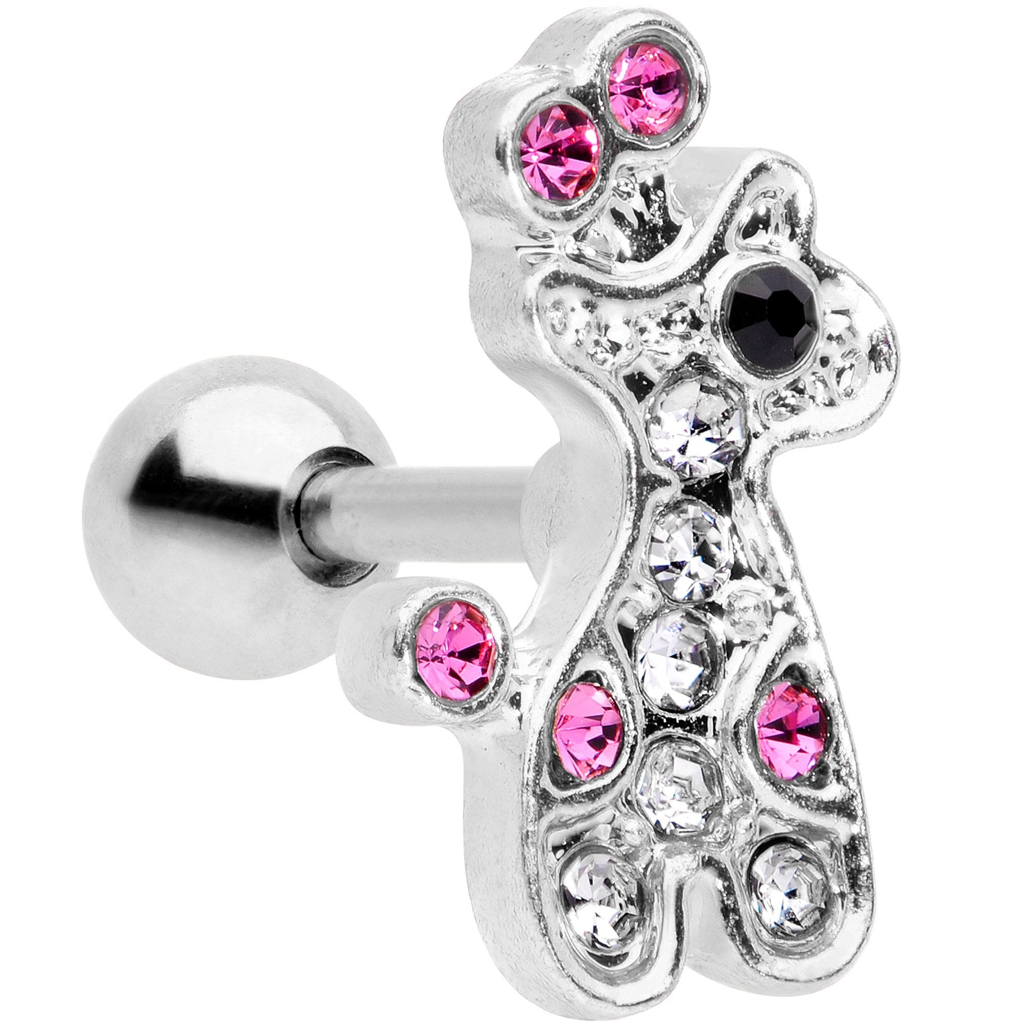 16G 1/4 Clear Pink Gem Giraffe Cartilage Tragus