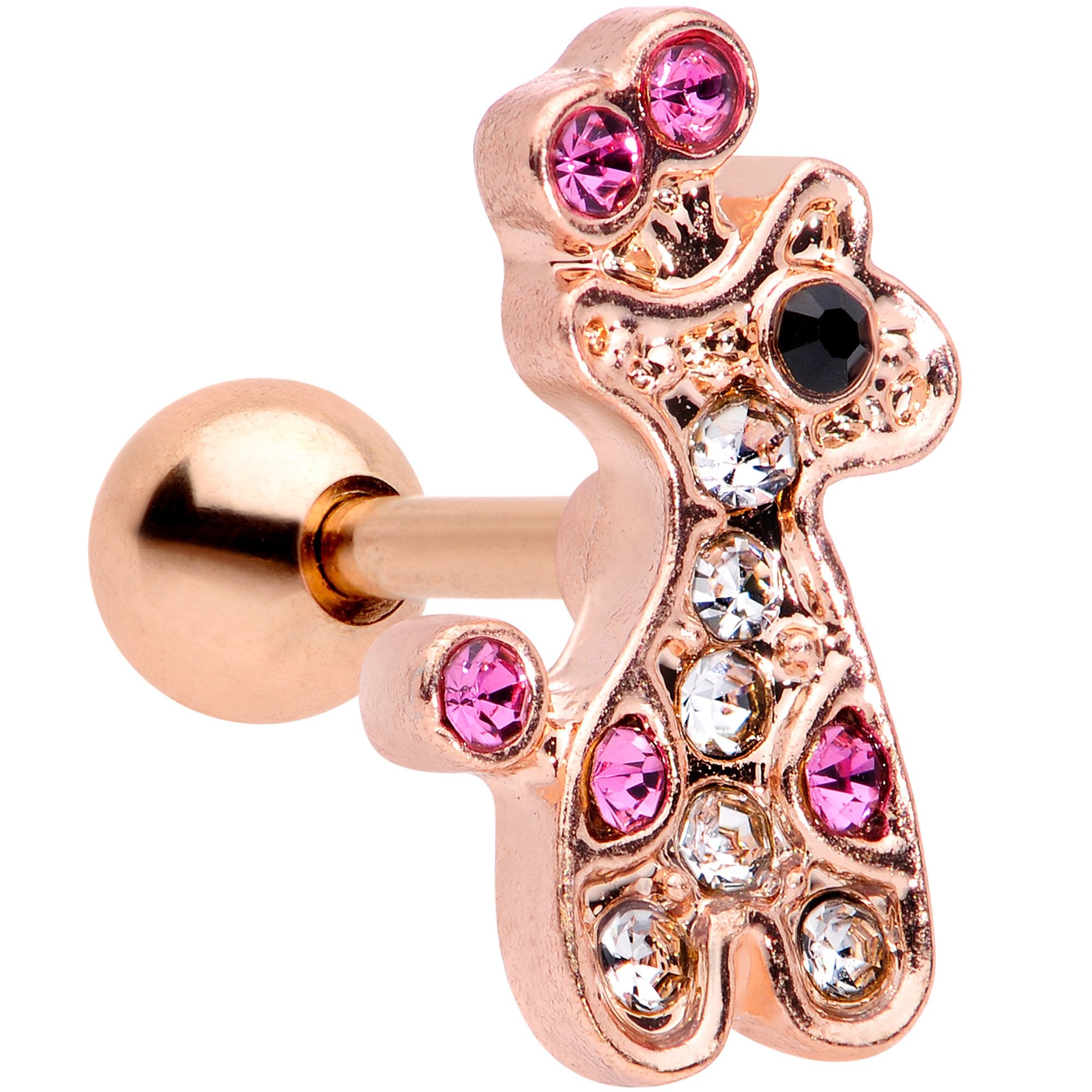 16G 1/4 Clear Pink Gem Rose Gold Tone Giraffe Cartilage Tragus
